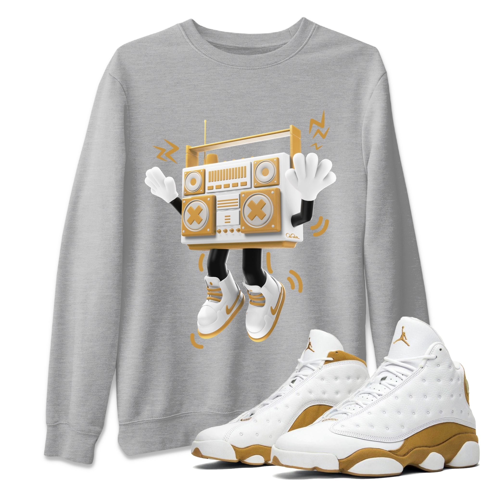 Air Jordan 13 Wheat Sneaker Match Tees 90s Radio Boy Streetwear Sneaker Shirt AJ13 Wheat Sneaker Release Tees Unisex Shirts Heather Grey 1