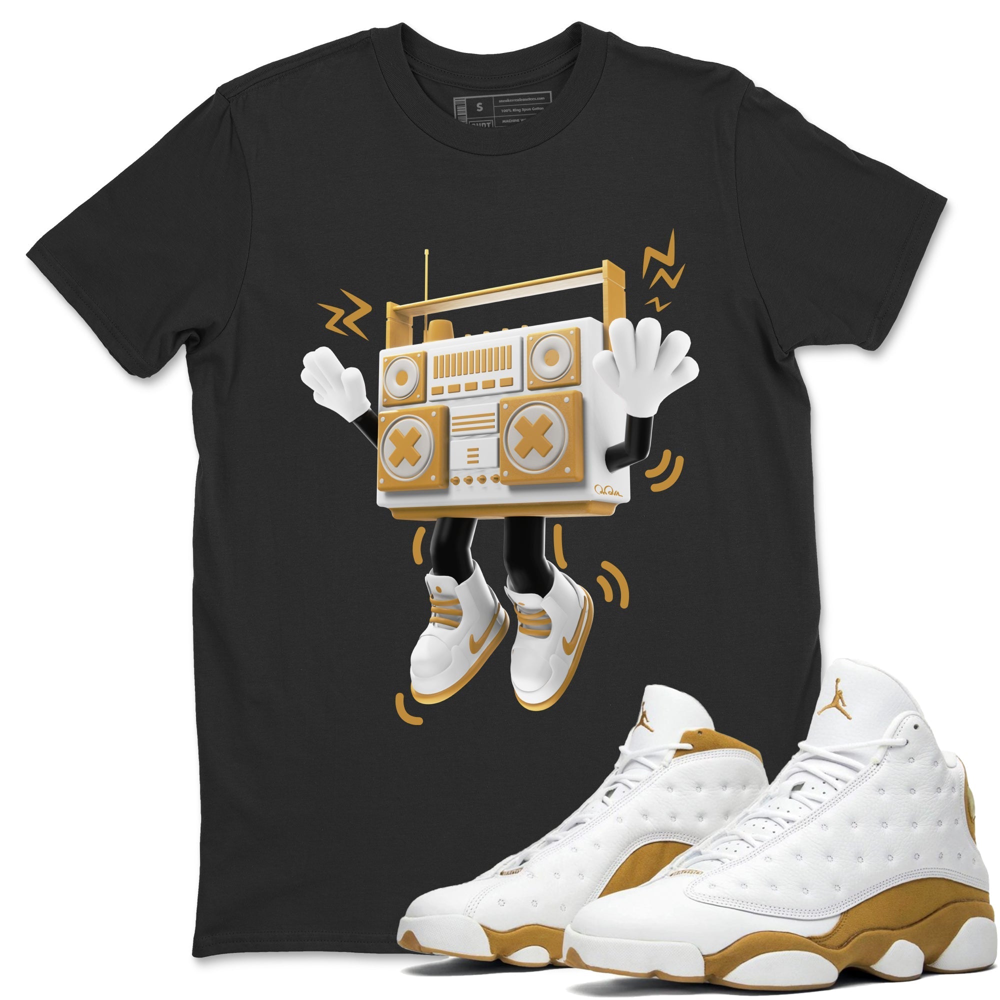 Air Jordan 13 Wheat Sneaker Match Tees 90s Radio Boy Streetwear Sneaker Shirt AJ13 Wheat Sneaker Release Tees Unisex Shirts Black 1