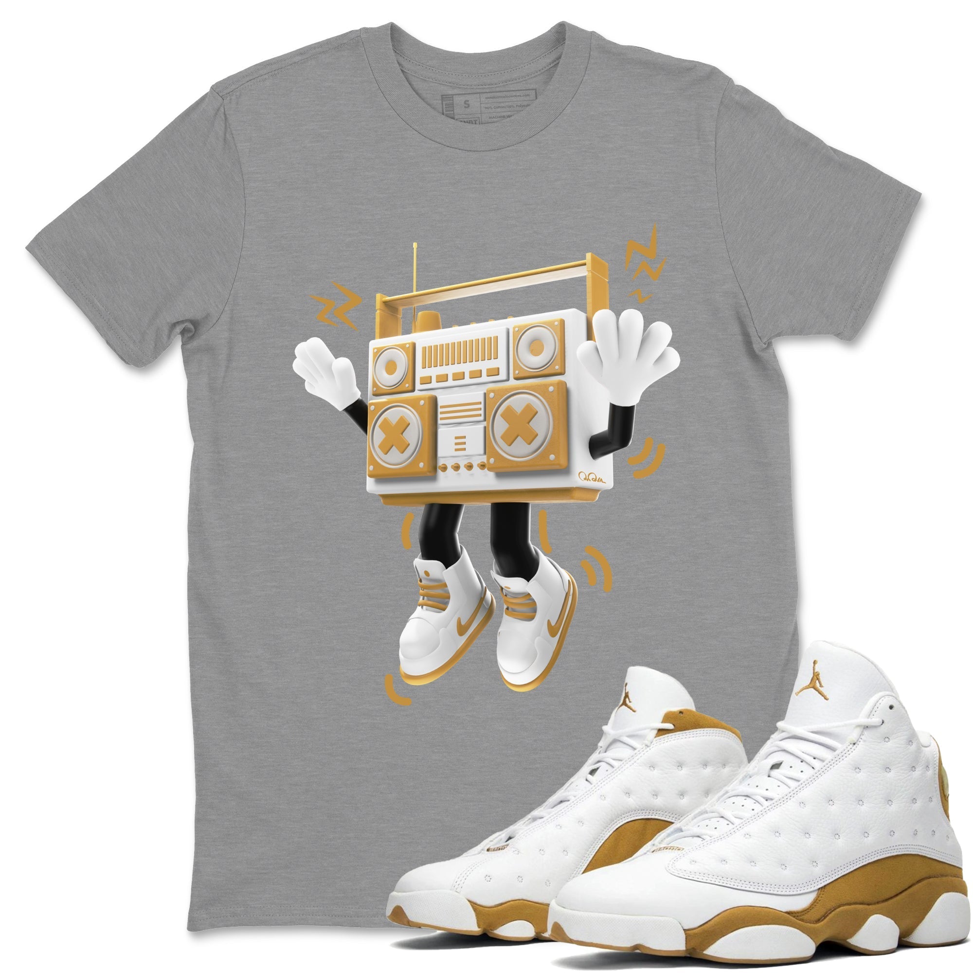 Air Jordan 13 Wheat Sneaker Match Tees 90s Radio Boy Streetwear Sneaker Shirt AJ13 Wheat Sneaker Release Tees Unisex Shirts Heather Grey 1