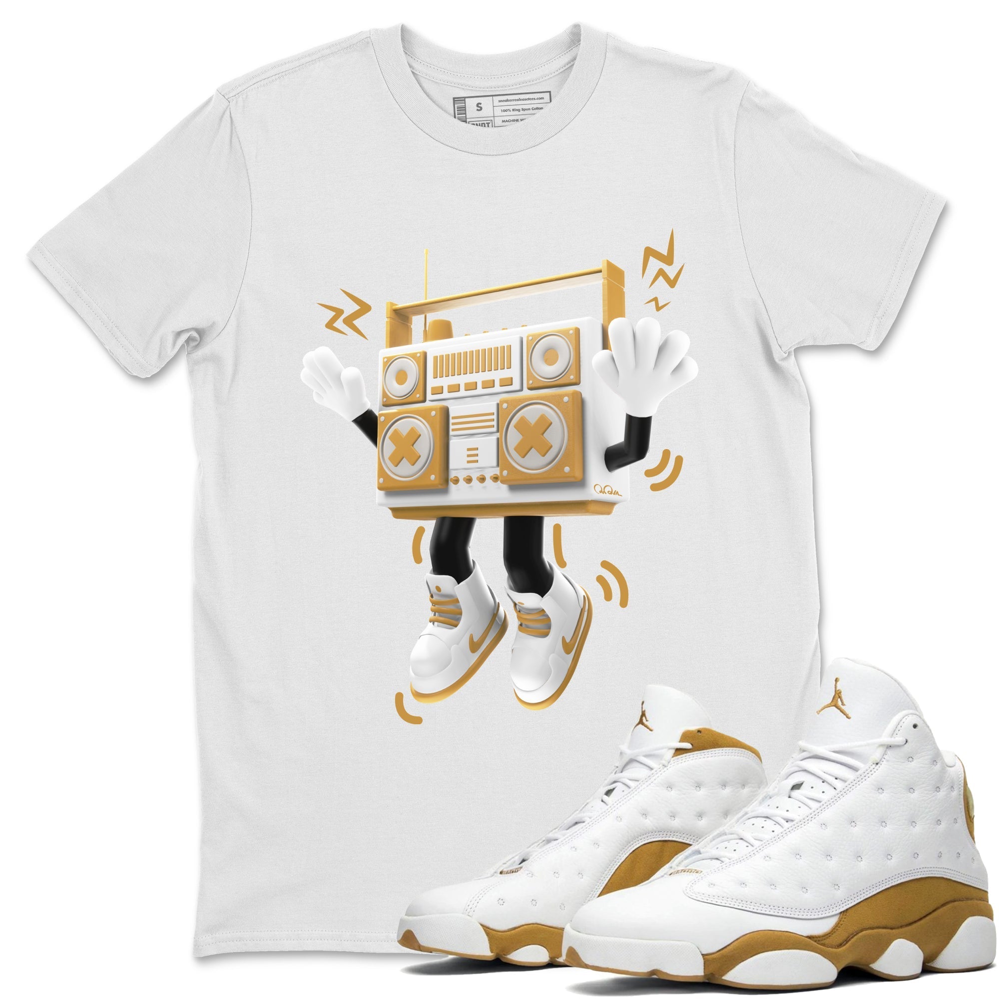 Air Jordan 13 Wheat Sneaker Match Tees 90s Radio Boy Streetwear Sneaker Shirt AJ13 Wheat Sneaker Release Tees Unisex Shirts White 1