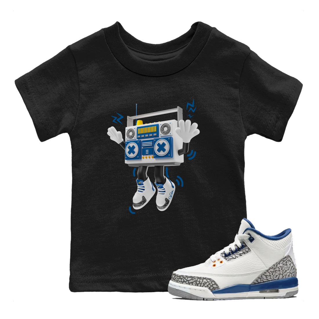Air Jordan 3 Wizards Sneaker Match Tees 90s Radio Boy Streetwear Sneaker Shirt AJ3 NBA Wizards  Sneaker Release Tees Kids Shirts Black 1