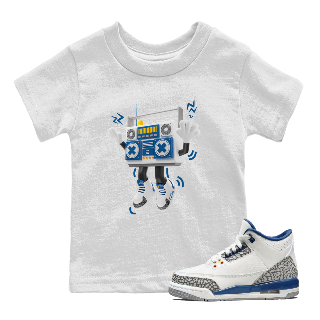 Air Jordan 3 Wizards Sneaker Match Tees 90s Radio Boy Streetwear Sneaker Shirt AJ3 NBA Wizards  Sneaker Release Tees Kids Shirts White 1
