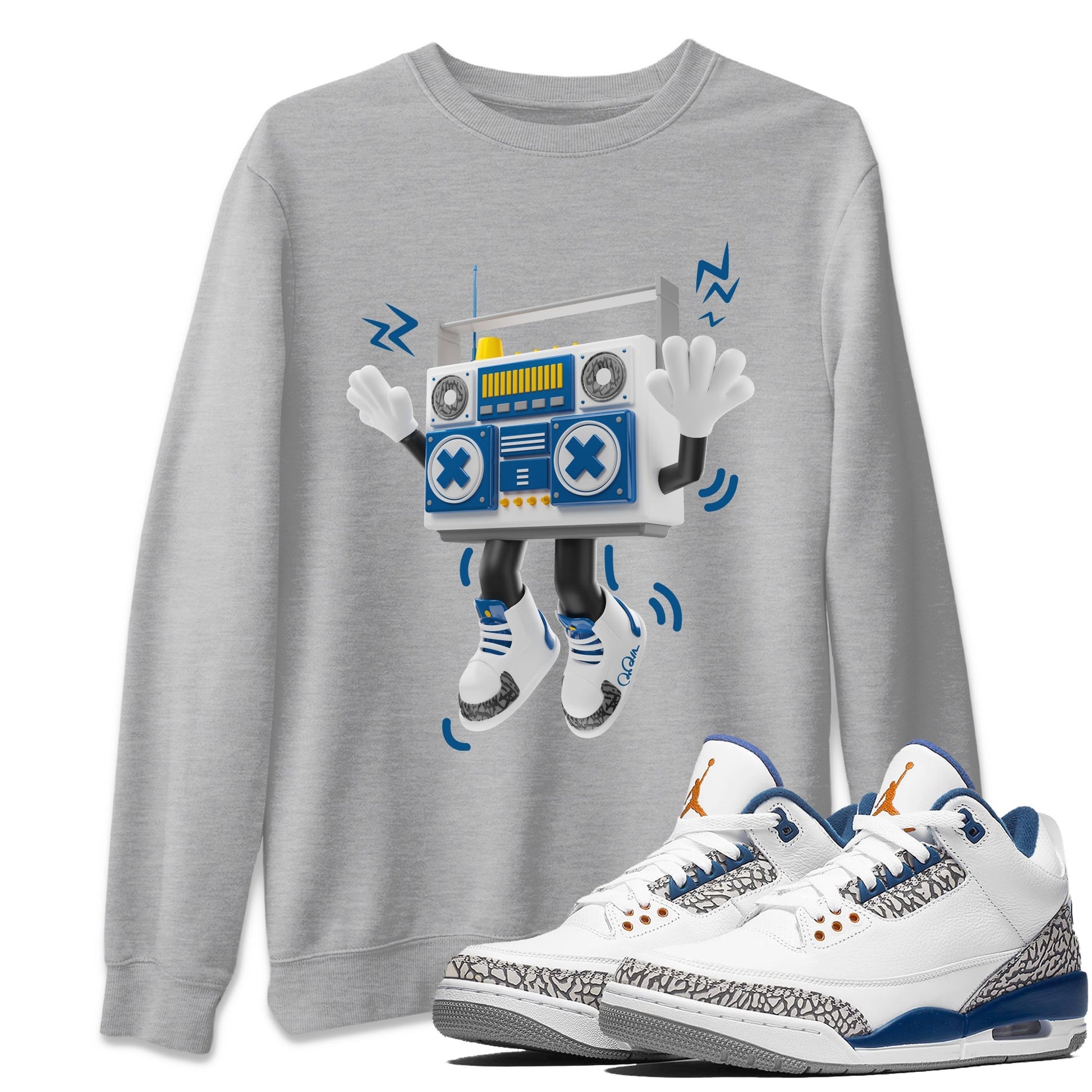 Air Jordan 3 Wizards Sneaker Match Tees 90s Radio Boy Streetwear Sneaker Shirt AJ3 NBA Wizards  Sneaker Release Tees Unisex Shirts Heather Grey 1