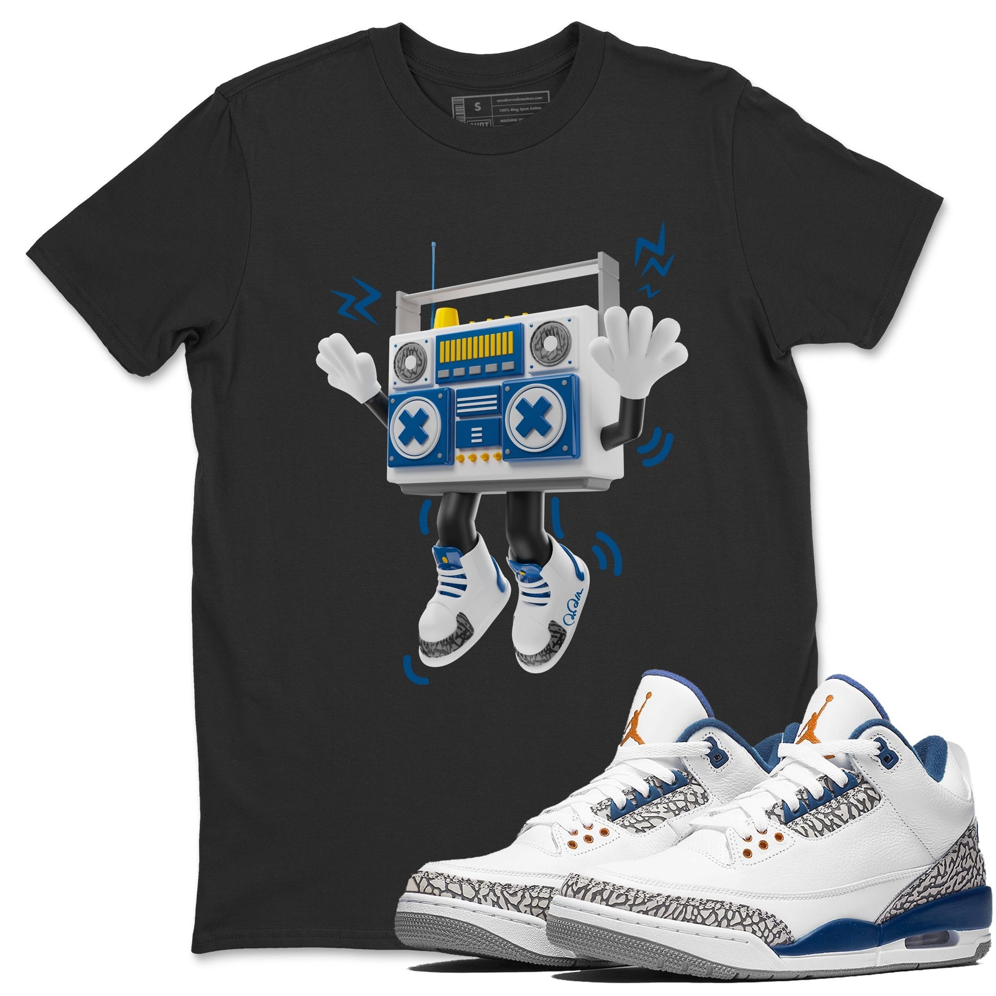 Air Jordan 3 Wizards Sneaker Match Tees 90s Radio Boy Streetwear Sneaker Shirt AJ3 NBA Wizards  Sneaker Release Tees Unisex Shirts Black 1