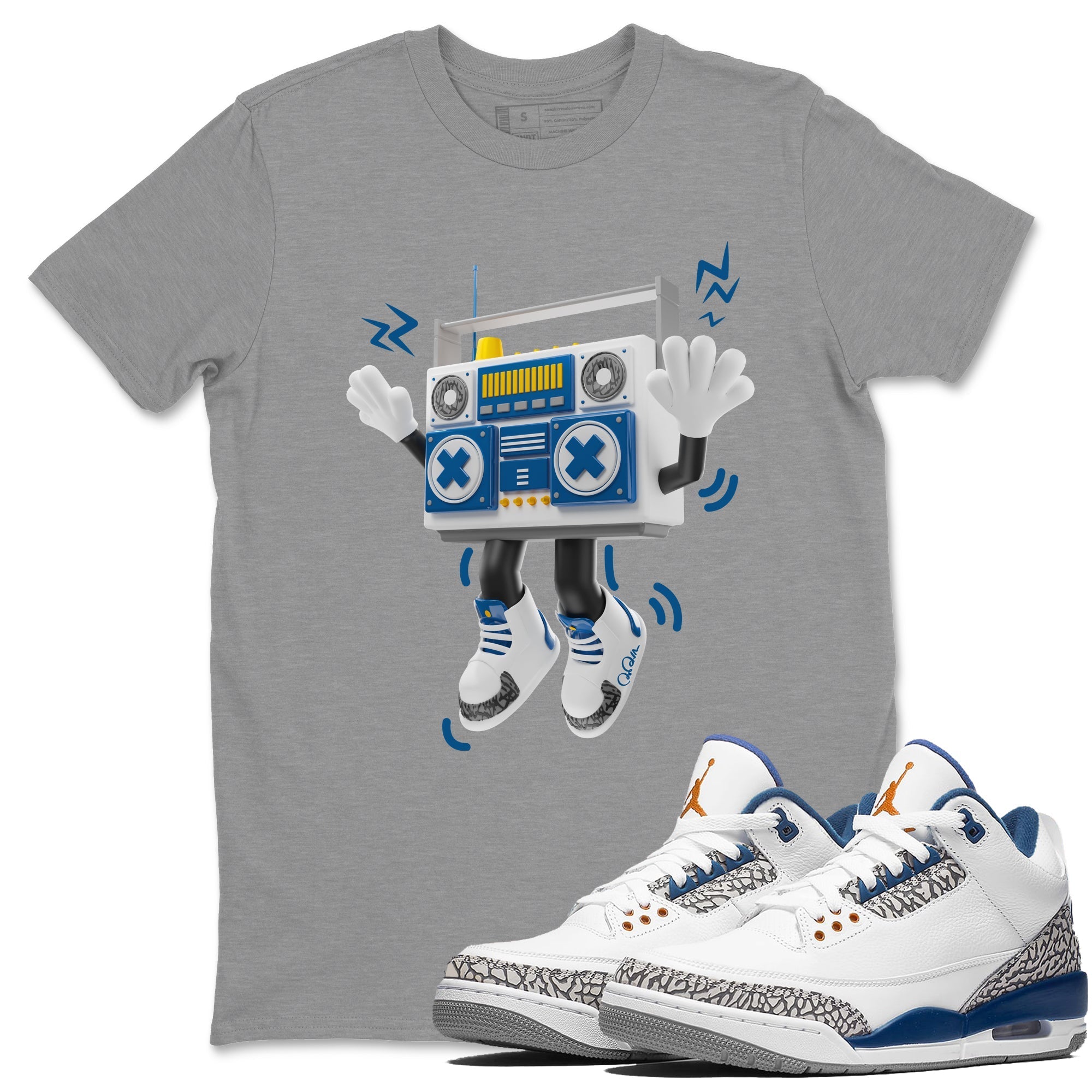 Air Jordan 3 Wizards Sneaker Match Tees 90s Radio Boy Streetwear Sneaker Shirt AJ3 NBA Wizards  Sneaker Release Tees Unisex Shirts Heather Grey 1
