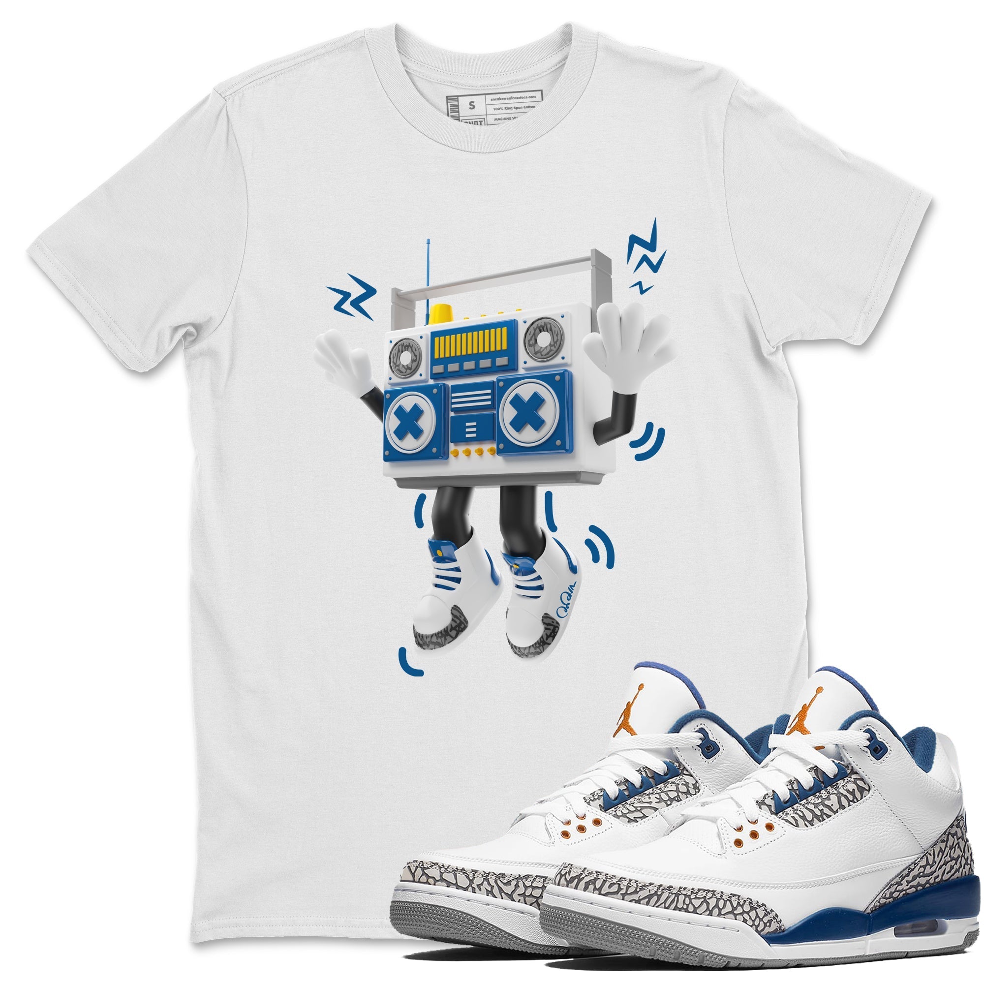 Air Jordan 3 Wizards Sneaker Match Tees 90s Radio Boy Streetwear Sneaker Shirt AJ3 NBA Wizards  Sneaker Release Tees Unisex Shirts White 1