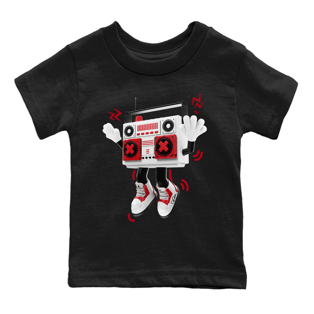 Air Jordan 4 Red Cement Sneaker Match Tees 90s Radio Boy Streetwear Sneaker Shirt AJ4 Retro OG Red Cement Sneaker Release Tees Kids Shirts Black 2