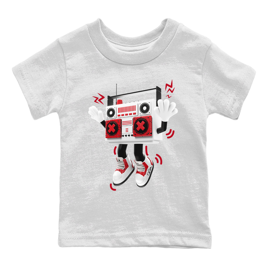 Air Jordan 4 Red Cement Sneaker Match Tees 90s Radio Boy Streetwear Sneaker Shirt AJ4 Retro OG Red Cement Sneaker Release Tees Kids Shirts White 2