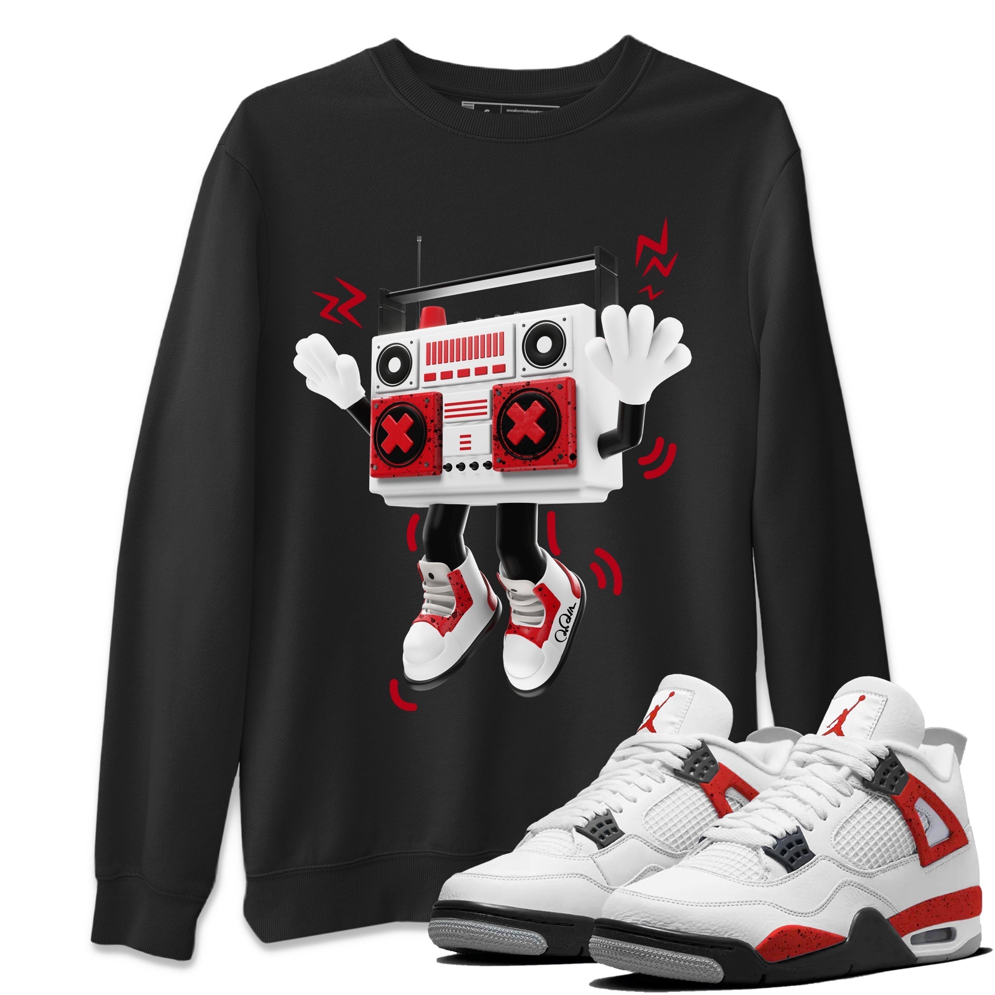 Air Jordan 4 Red Cement Sneaker Match Tees 90s Radio Boy Streetwear Sneaker Shirt AJ4 Retro OG Red Cement Sneaker Release Tees Unisex Shirts Black 1