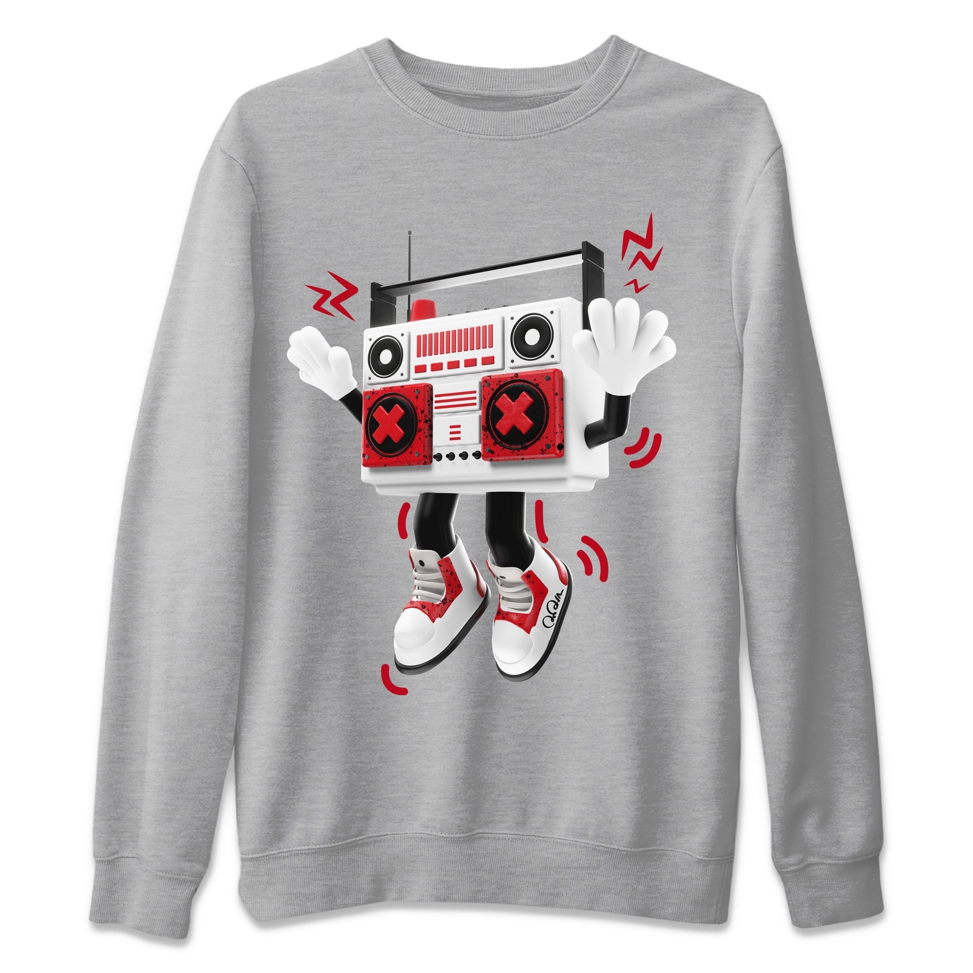 Air Jordan 4 Red Cement Sneaker Match Tees 90s Radio Boy Streetwear Sneaker Shirt AJ4 Retro OG Red Cement Sneaker Release Tees Unisex Shirts Heather Grey 2