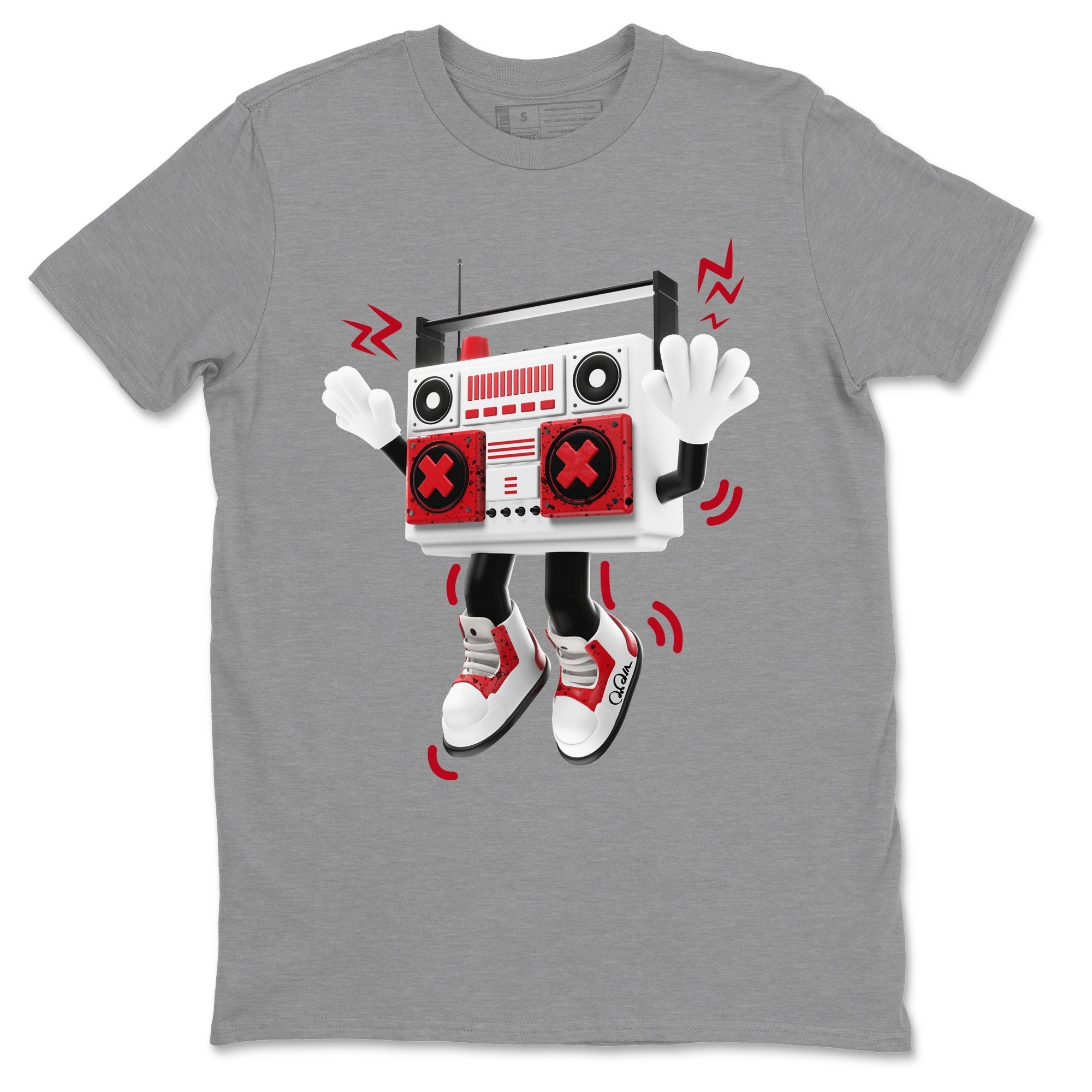 Air Jordan 4 Red Cement Sneaker Match Tees 90s Radio Boy Streetwear Sneaker Shirt AJ4 Retro OG Red Cement Sneaker Release Tees Unisex Shirts Heather Grey 2