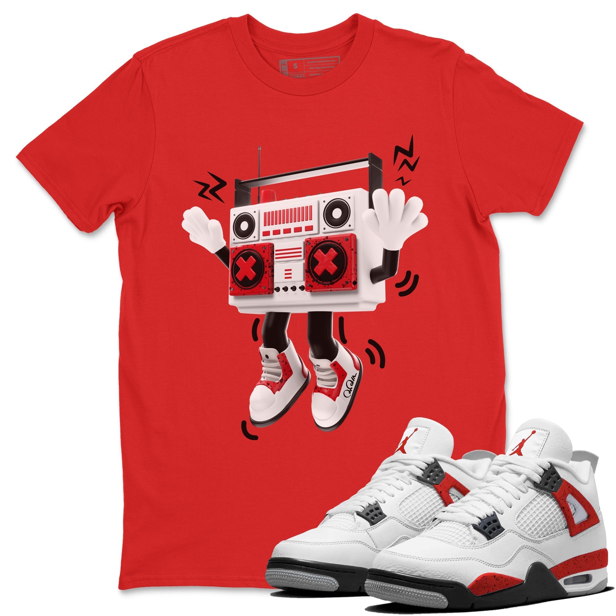 Air Jordan 4 Red Cement Sneaker Match Tees 90s Radio Boy Streetwear Sneaker Shirt AJ4 Retro OG Red Cement Sneaker Release Tees Unisex Shirts Red 1