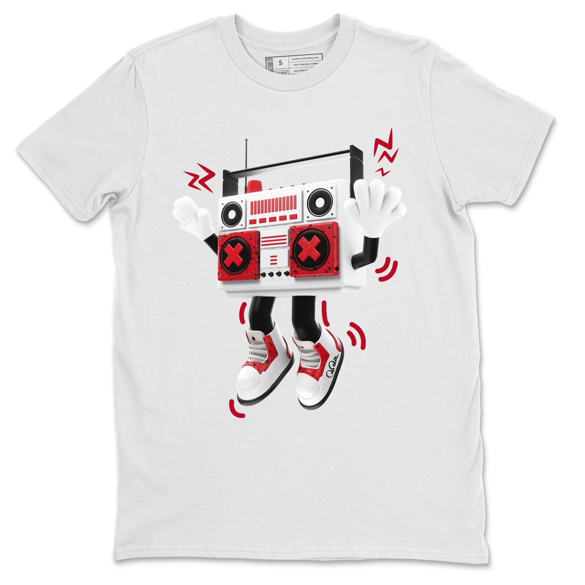 Air Jordan 4 Red Cement Sneaker Match Tees 90s Radio Boy Streetwear Sneaker Shirt AJ4 Retro OG Red Cement Sneaker Release Tees Unisex Shirts White 2