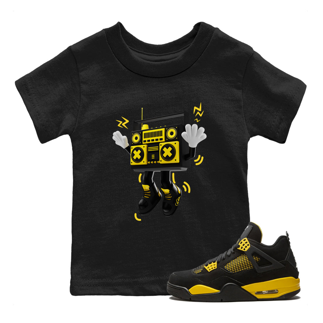 Air Jordan 4 Thunder Sneaker Match Tees 90s Radio Boy Streetwear Sneaker Shirt AJ4 Thunder Jumpman Sneaker Release Tees Kids Shirts Black 1