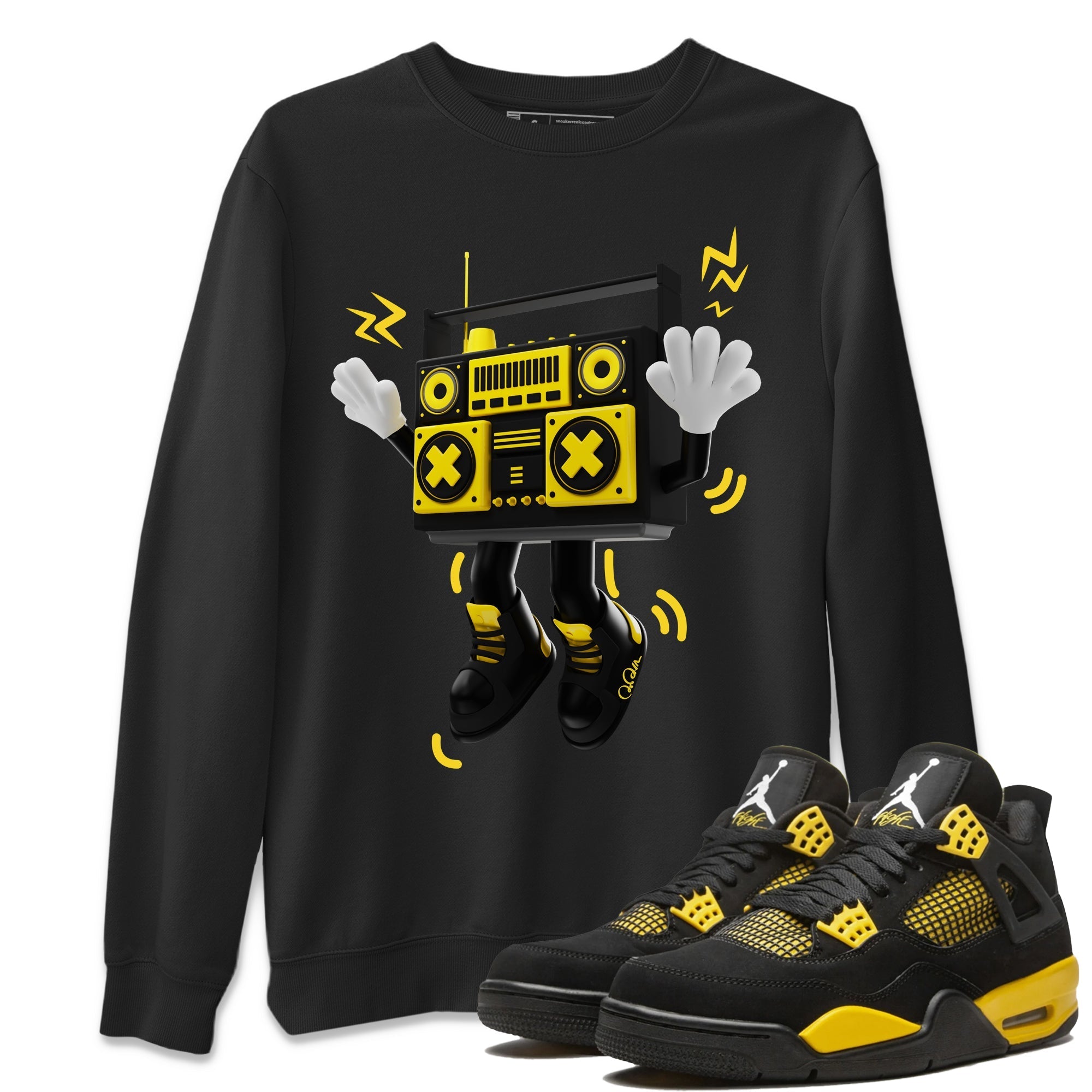 Air Jordan 4 Thunder Sneaker Match Tees 90s Radio Boy Streetwear Sneaker Shirt AJ4 Thunder Jumpman Sneaker Release Tees Unisex Shirts Black 1