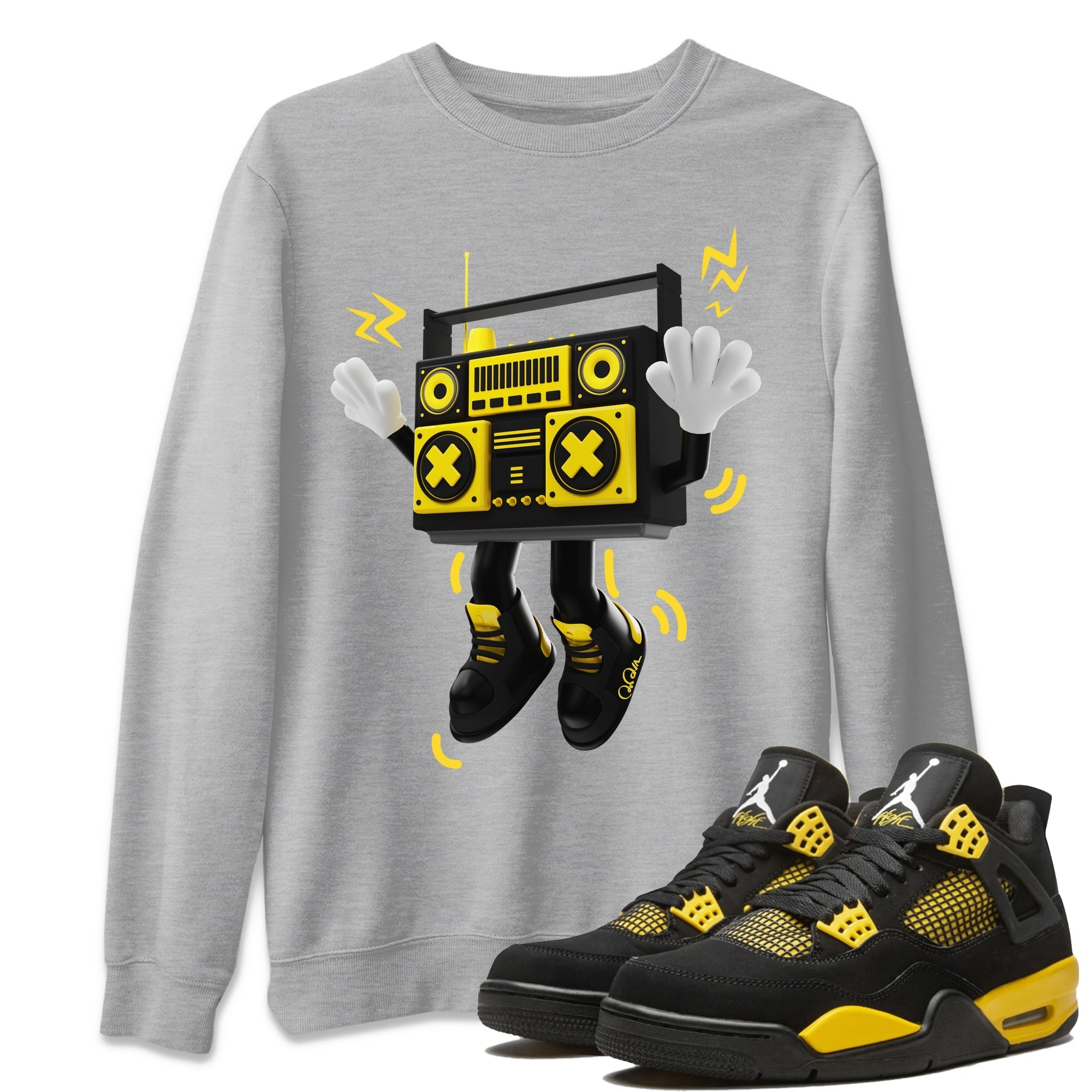 Air Jordan 4 Thunder Sneaker Match Tees 90s Radio Boy Streetwear Sneaker Shirt AJ4 Thunder Jumpman Sneaker Release Tees Unisex Shirts Heather Grey 1