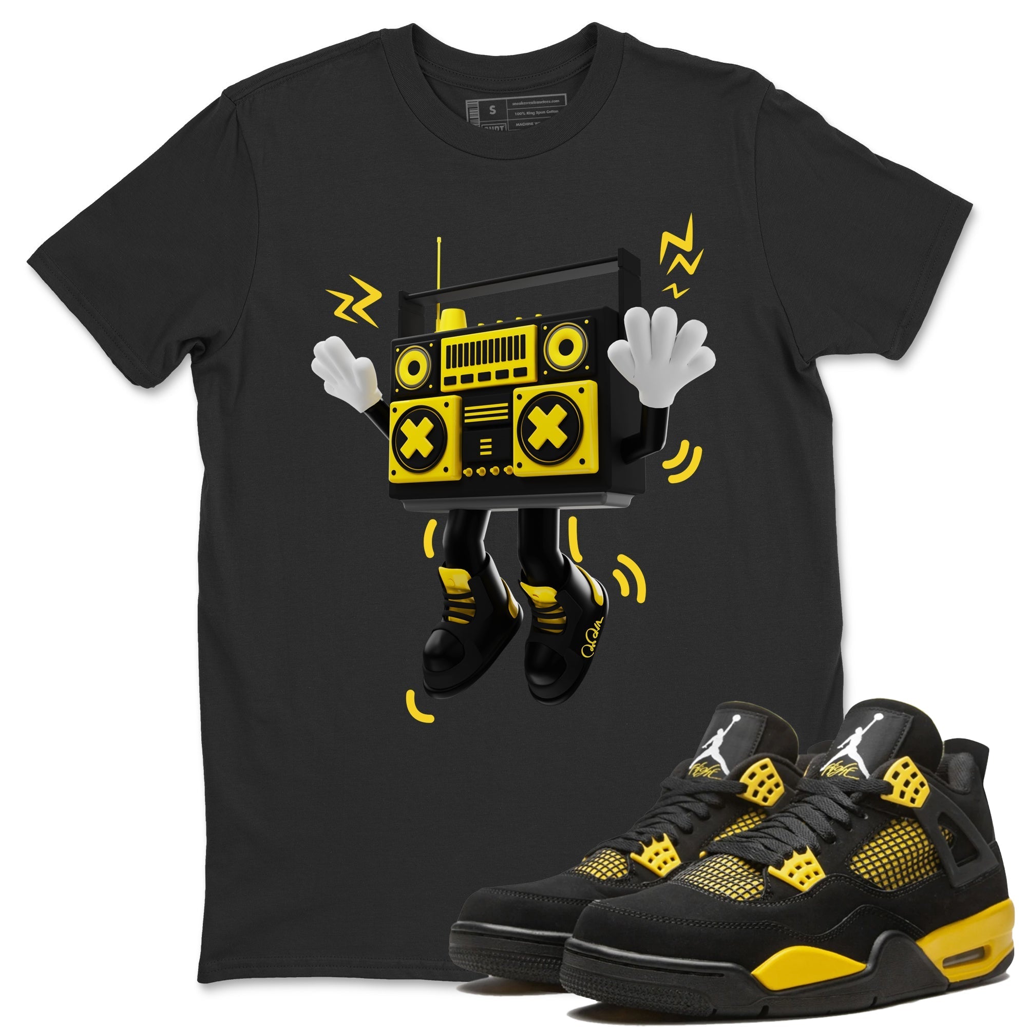 Air Jordan 4 Thunder Sneaker Match Tees 90s Radio Boy Streetwear Sneaker Shirt AJ4 Thunder Jumpman Sneaker Release Tees Unisex Shirts Black 1