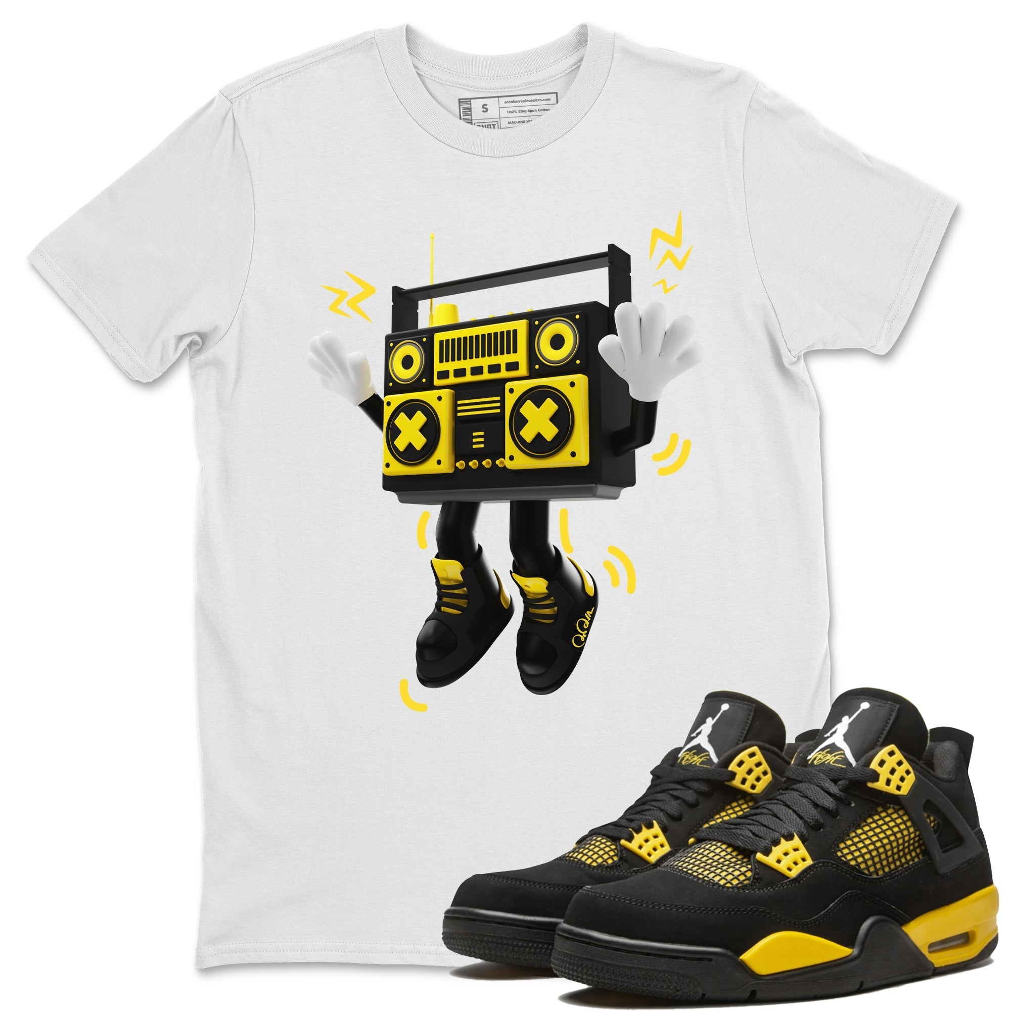 Air Jordan 4 Thunder Sneaker Match Tees 90s Radio Boy Streetwear Sneaker Shirt AJ4 Thunder Jumpman Sneaker Release Tees Unisex Shirts White 1