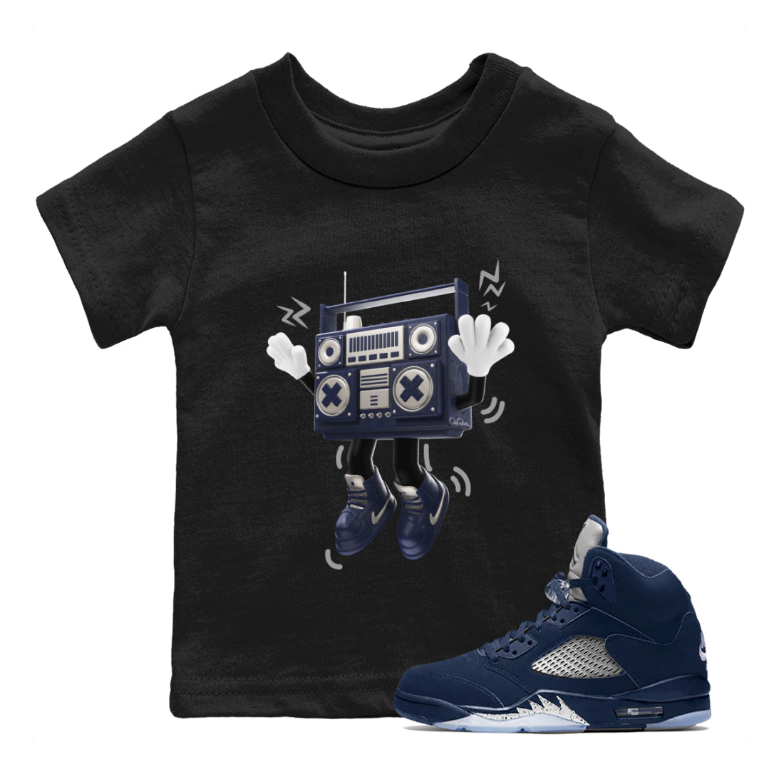 Air Jordan 5 Georgetown Sneaker Match Tees 90s Radio Boy Streetwear Sneaker Shirt AJ5 Georgetown Sneaker Release Tees Kids Shirts Black 1