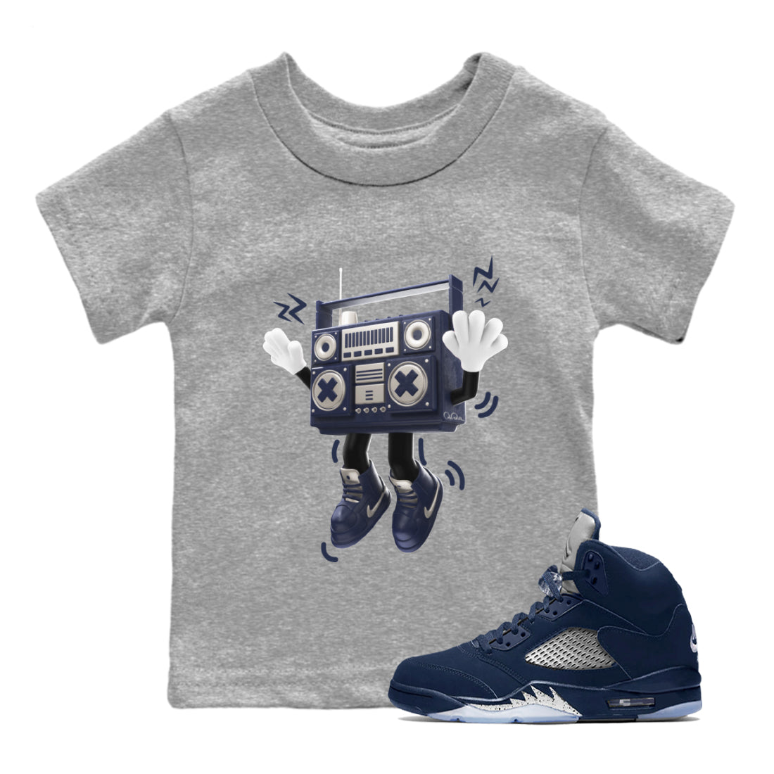 Air Jordan 5 Georgetown Sneaker Match Tees 90s Radio Boy Streetwear Sneaker Shirt AJ5 Georgetown Sneaker Release Tees Kids Shirts Heather Grey 1