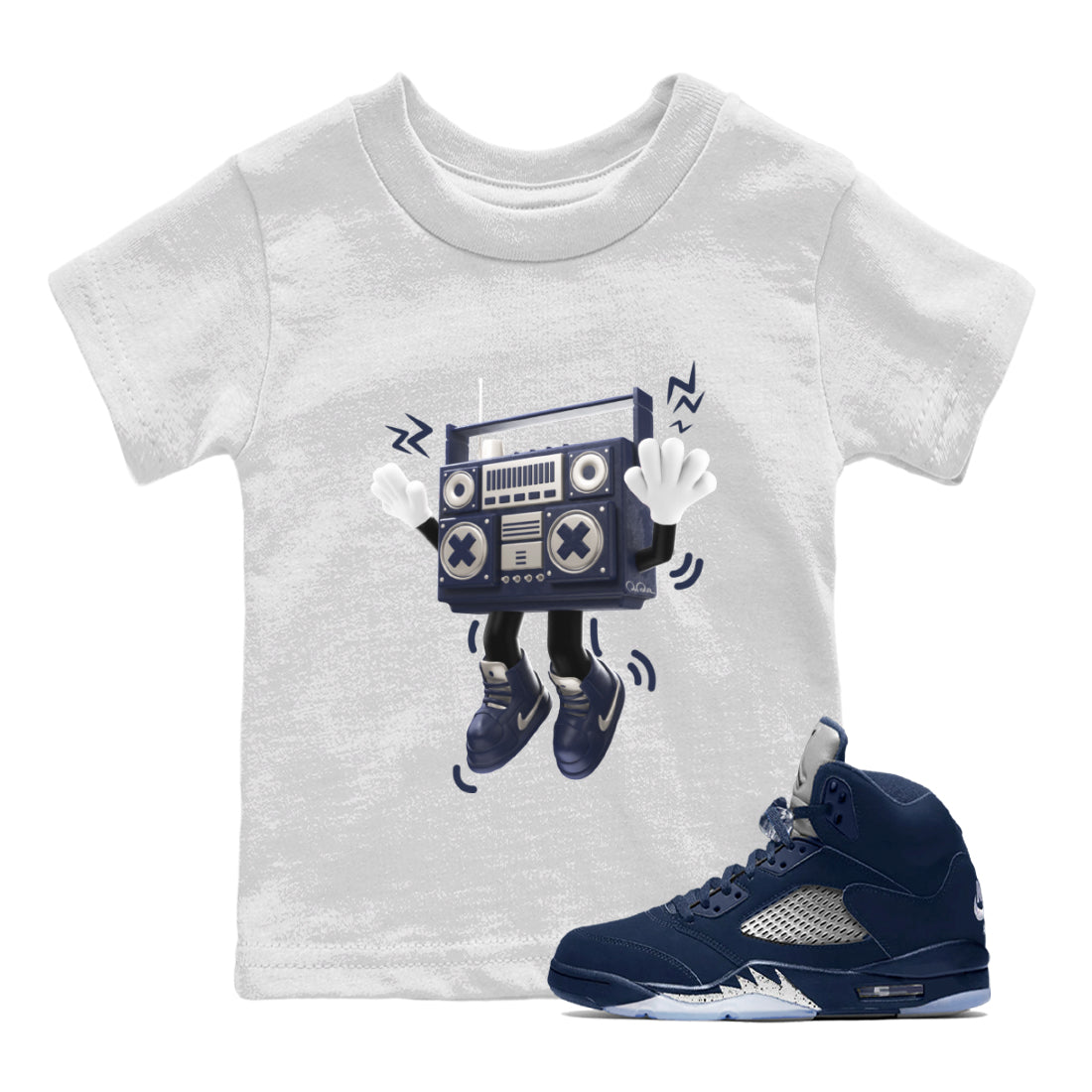 Air Jordan 5 Georgetown Sneaker Match Tees 90s Radio Boy Streetwear Sneaker Shirt AJ5 Georgetown Sneaker Release Tees Kids Shirts White 1