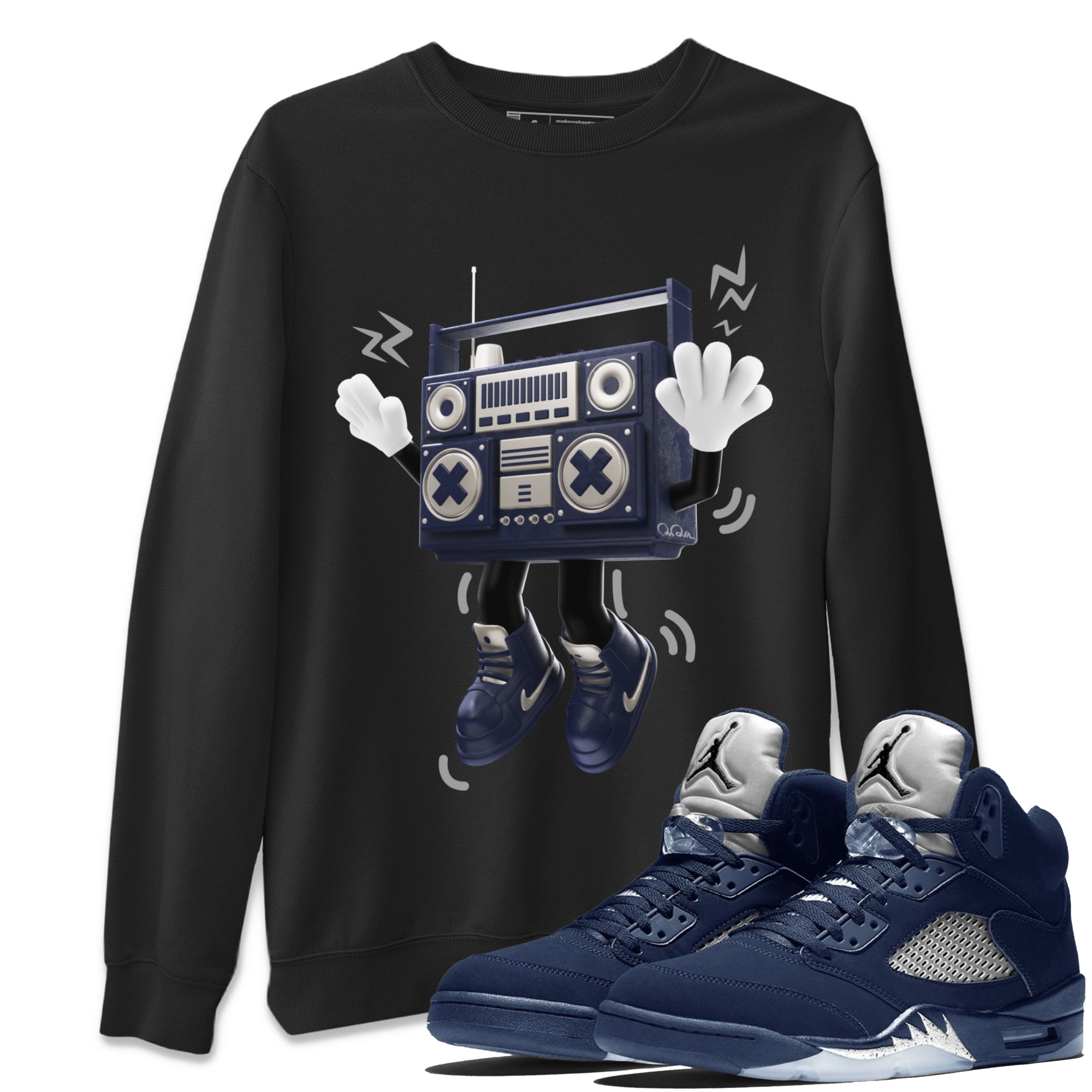 Air Jordan 5 Georgetown Sneaker Match Tees 90s Radio Boy Streetwear Sneaker Shirt AJ5 Georgetown Sneaker Release Tees Unisex Shirts Black 1