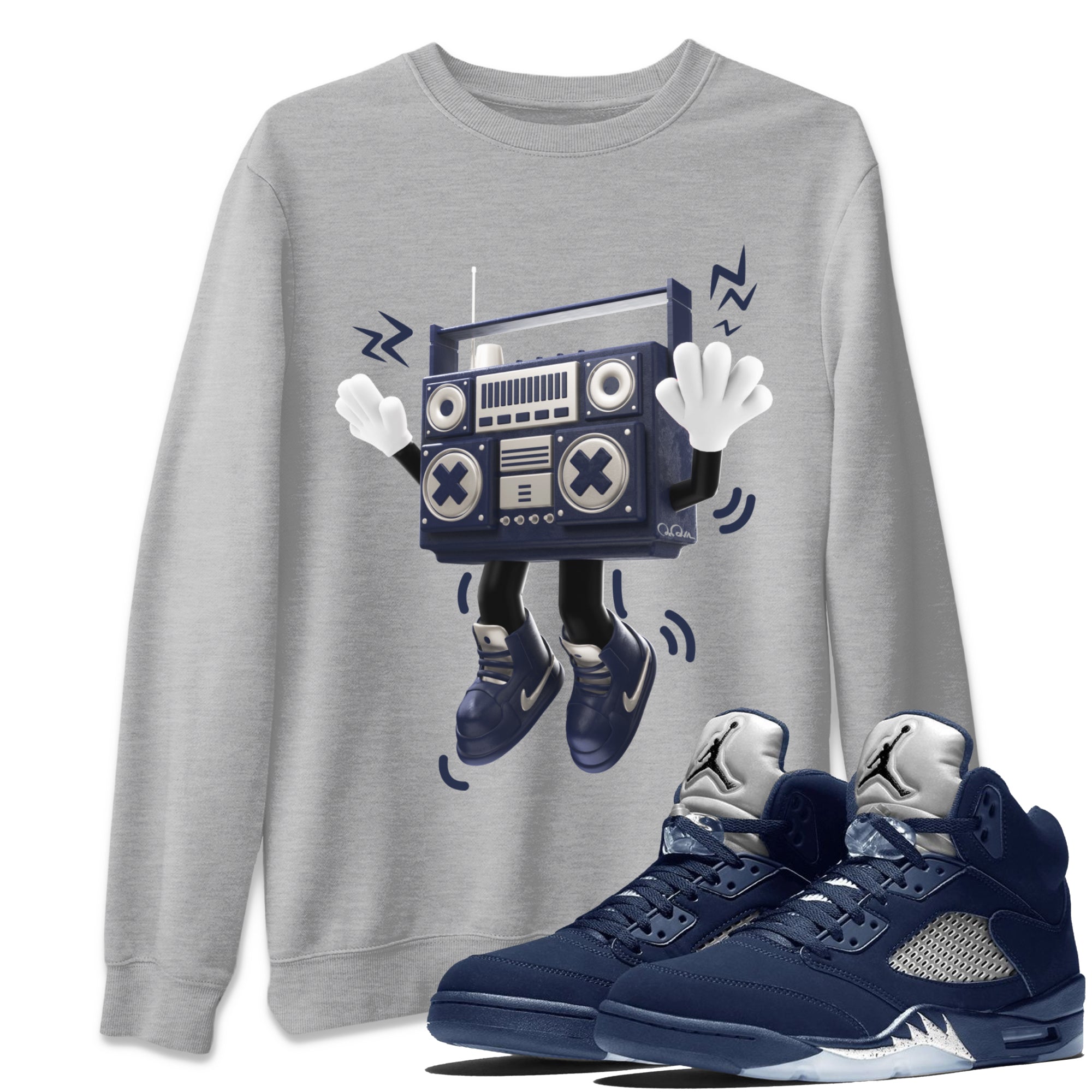 Air Jordan 5 Georgetown Sneaker Match Tees 90s Radio Boy Streetwear Sneaker Shirt AJ5 Georgetown Sneaker Release Tees Unisex Shirts Heather Grey 1