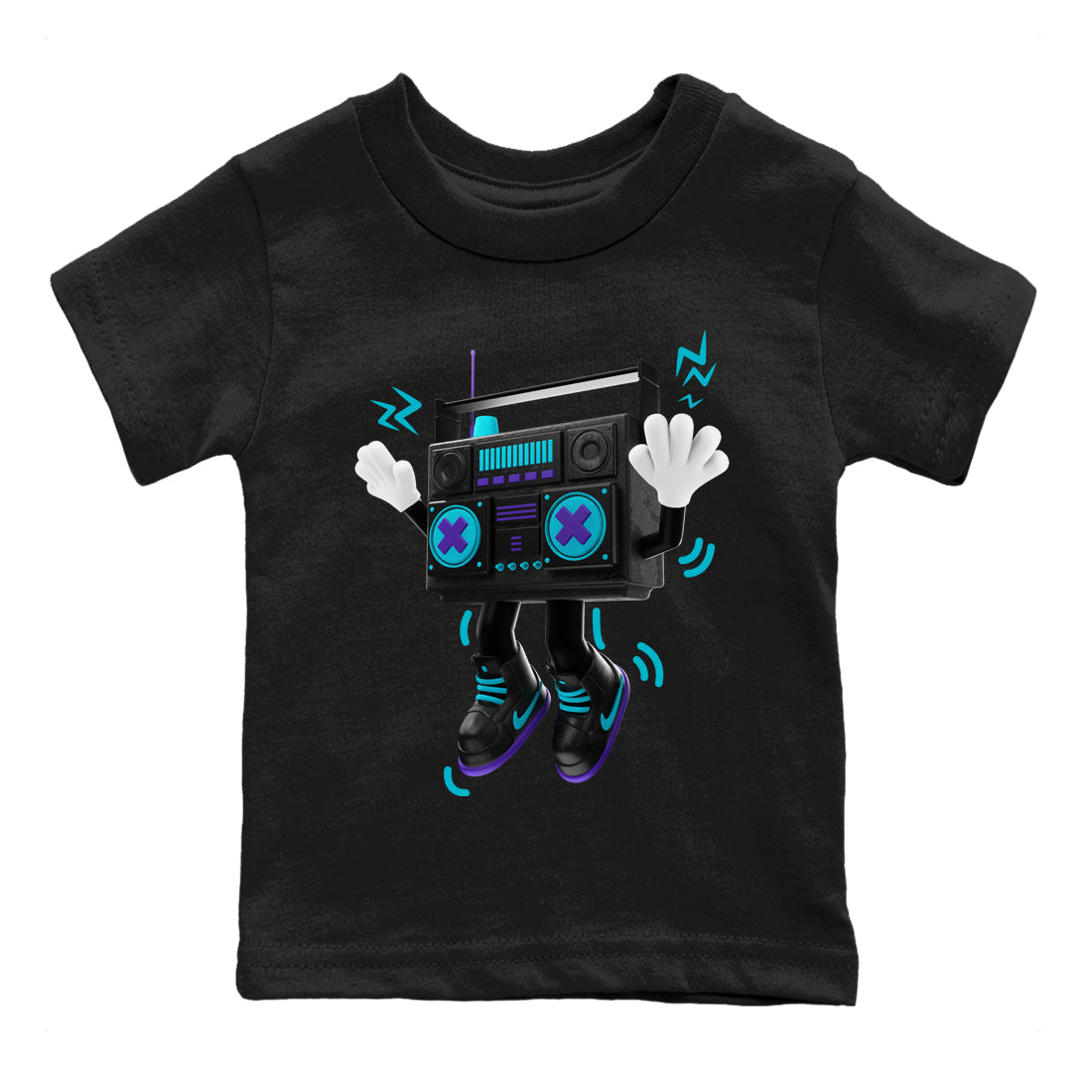 Air Jordan 6 Aqua Sneaker Match Tees 90s Radio Boy Sneaker Tees AJ6 Aqua Sneaker Release Tees Kids Shirts Black 2