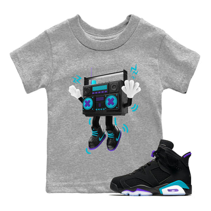 Air Jordan 6 Aqua Sneaker Match Tees 90s Radio Boy Sneaker Tees AJ6 Aqua Sneaker Release Tees Kids Shirts Heather Grey 1