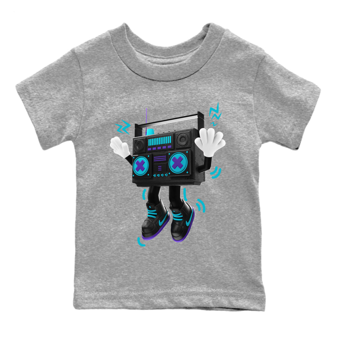 Air Jordan 6 Aqua Sneaker Match Tees 90s Radio Boy Sneaker Tees AJ6 Aqua Sneaker Release Tees Kids Shirts Heather Grey 2