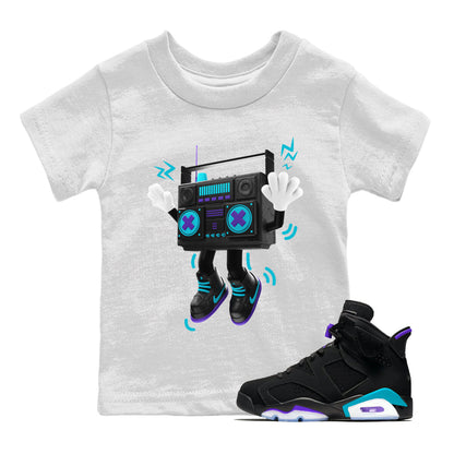 Air Jordan 6 Aqua Sneaker Match Tees 90s Radio Boy Sneaker Tees AJ6 Aqua Sneaker Release Tees Kids Shirts White 1