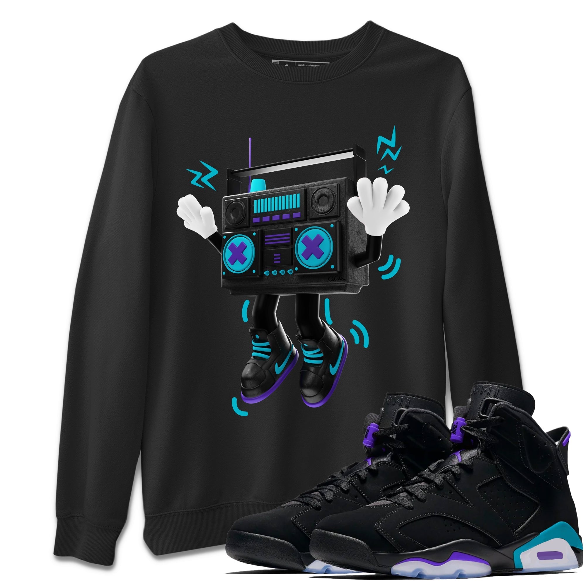 Air Jordan 6 Aqua Sneaker Match Tees 90s Radio Boy Sneaker Tees AJ6 Aqua Sneaker Release Tees Unisex Shirts Black 1