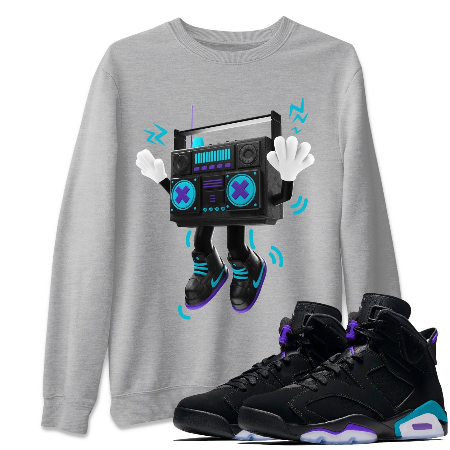 Air Jordan 6 Aqua Sneaker Match Tees 90s Radio Boy Sneaker Tees AJ6 Aqua Sneaker Release Tees Unisex Shirts Heather Grey 1