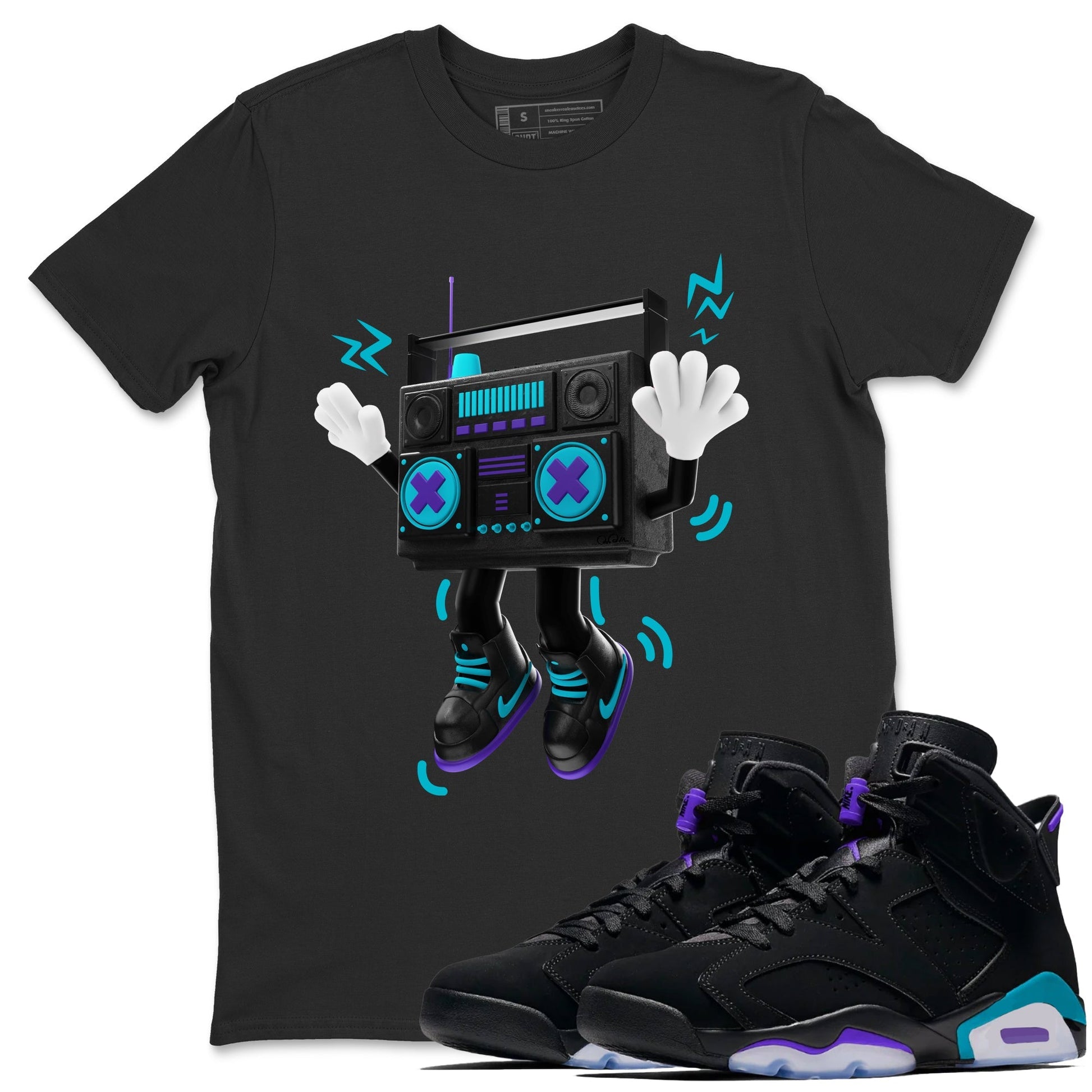 Air Jordan 6 Aqua Sneaker Match Tees 90s Radio Boy Sneaker Tees AJ6 Aqua Sneaker Release Tees Unisex Shirts Black 1