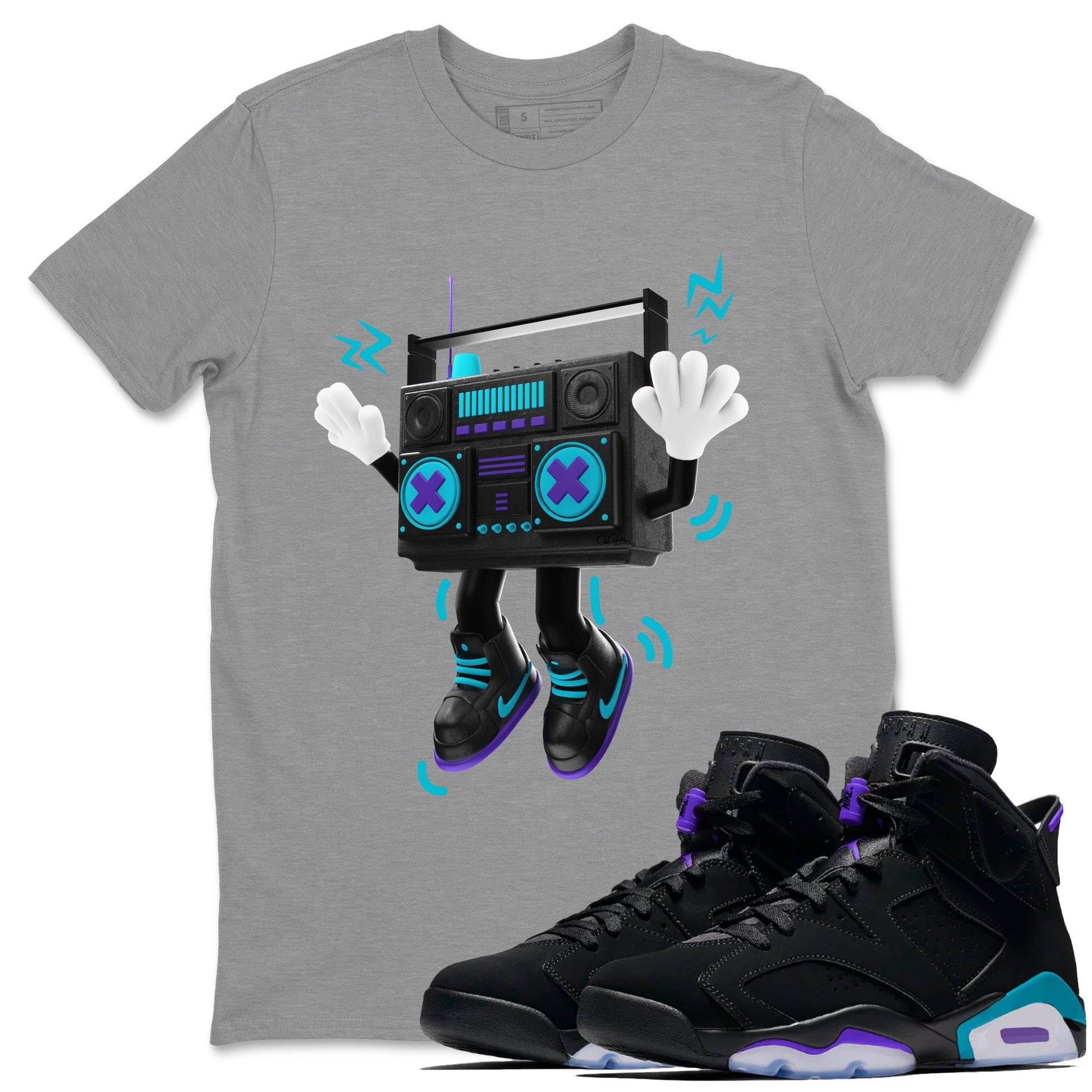 Air Jordan 6 Aqua Sneaker Match Tees 90s Radio Boy Sneaker Tees AJ6 Aqua Sneaker Release Tees Unisex Shirts Heather Grey 1