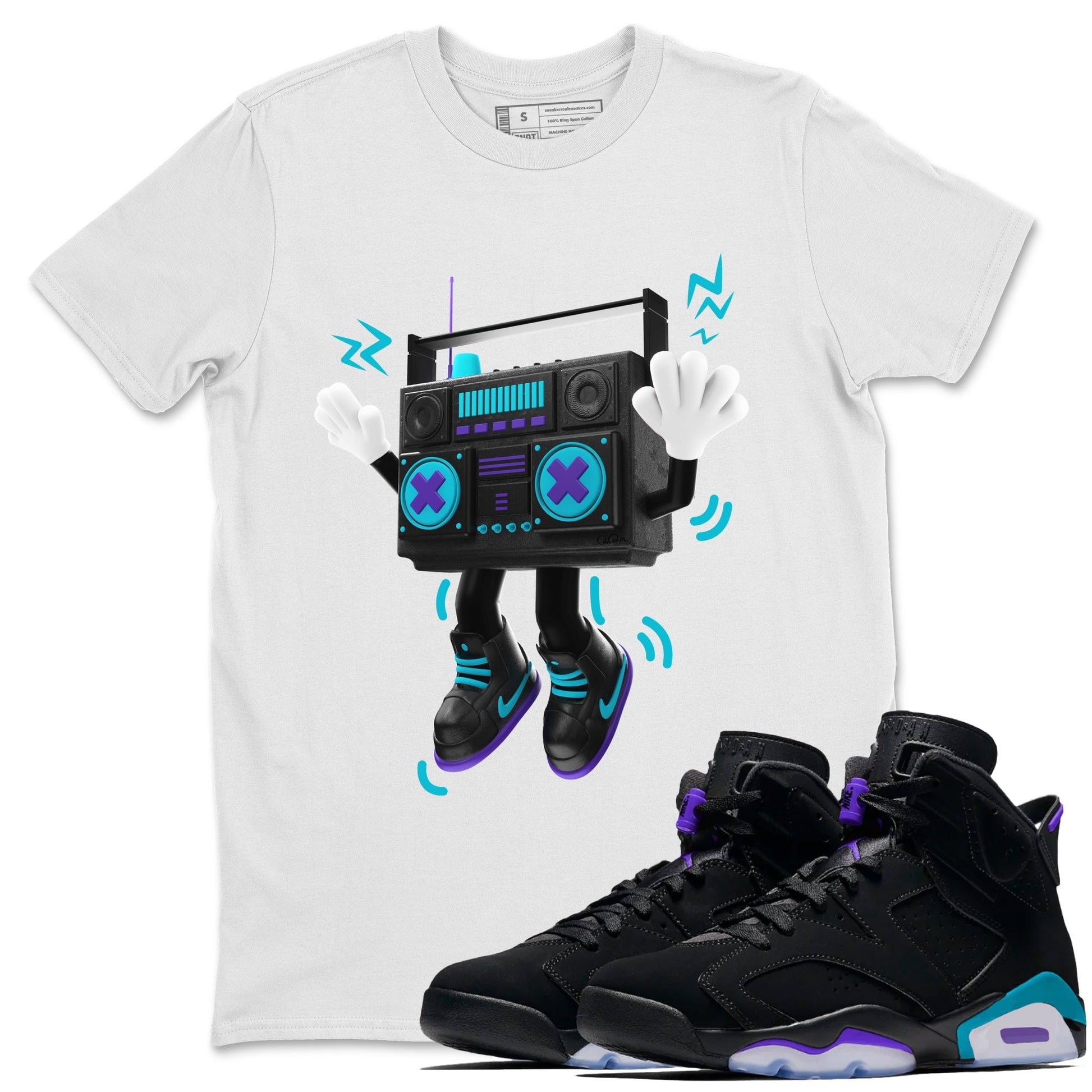 Air Jordan 6 Aqua Sneaker Match Tees 90s Radio Boy Sneaker Tees AJ6 Aqua Sneaker Release Tees Unisex Shirts White 1