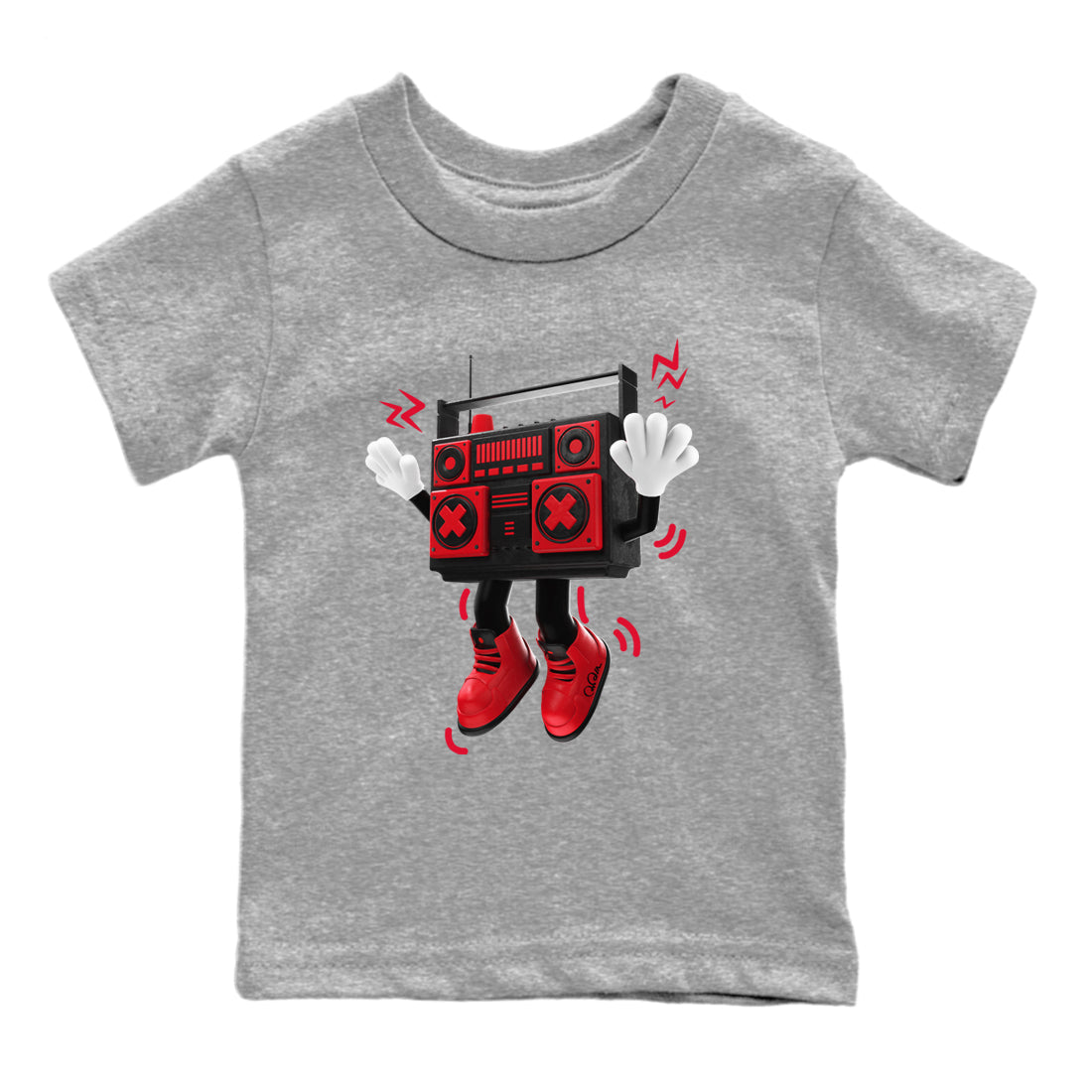 Air Jordan 6 Toro Bravo Sneaker Match Tees 90s Radio Boy Streetwear Sneaker Shirt 3D Graphic Design Shirts AJ6 Toro Bravo Sneaker Release Tees Kids Shirts Heather Grey 2