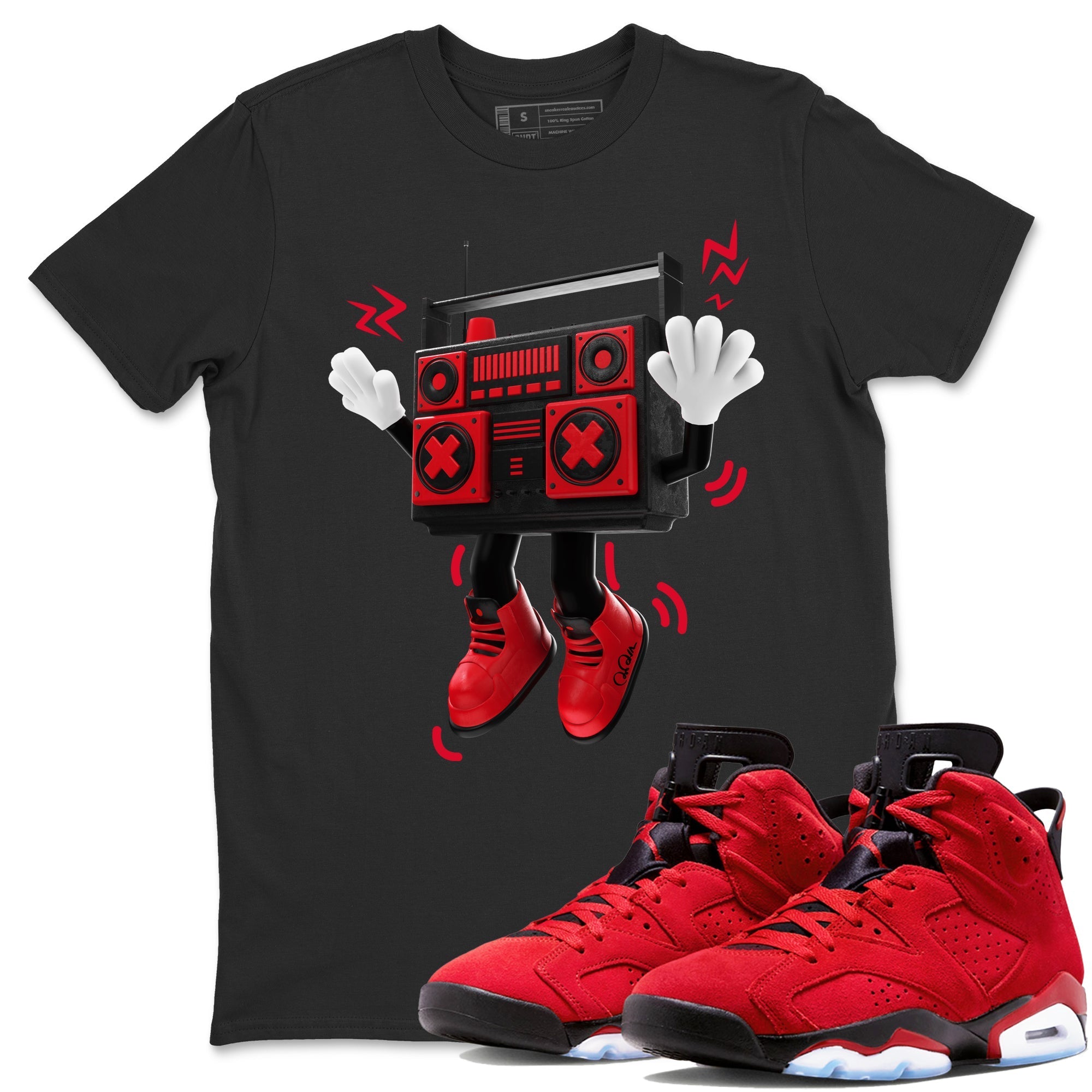 Air Jordan 6 Toro Bravo Sneaker Match Tees 90s Radio Boy Streetwear Sneaker Shirt 3D Graphic Design Shirts AJ6 Toro Bravo Sneaker Release Tees Unisex Shirts Black 1