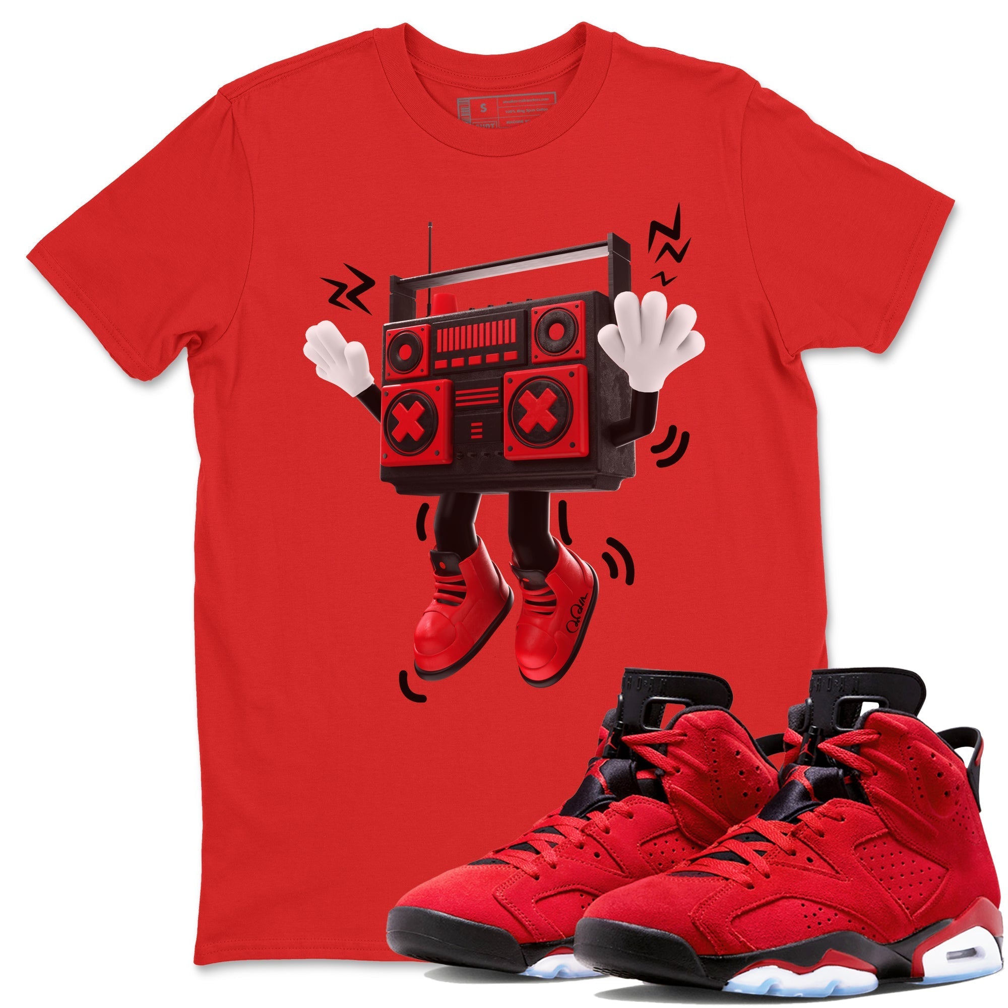 Air Jordan 6 Toro Bravo Sneaker Match Tees 90s Radio Boy Streetwear Sneaker Shirt 3D Graphic Design Shirts AJ6 Toro Bravo Sneaker Release Tees Unisex Shirts Red 1
