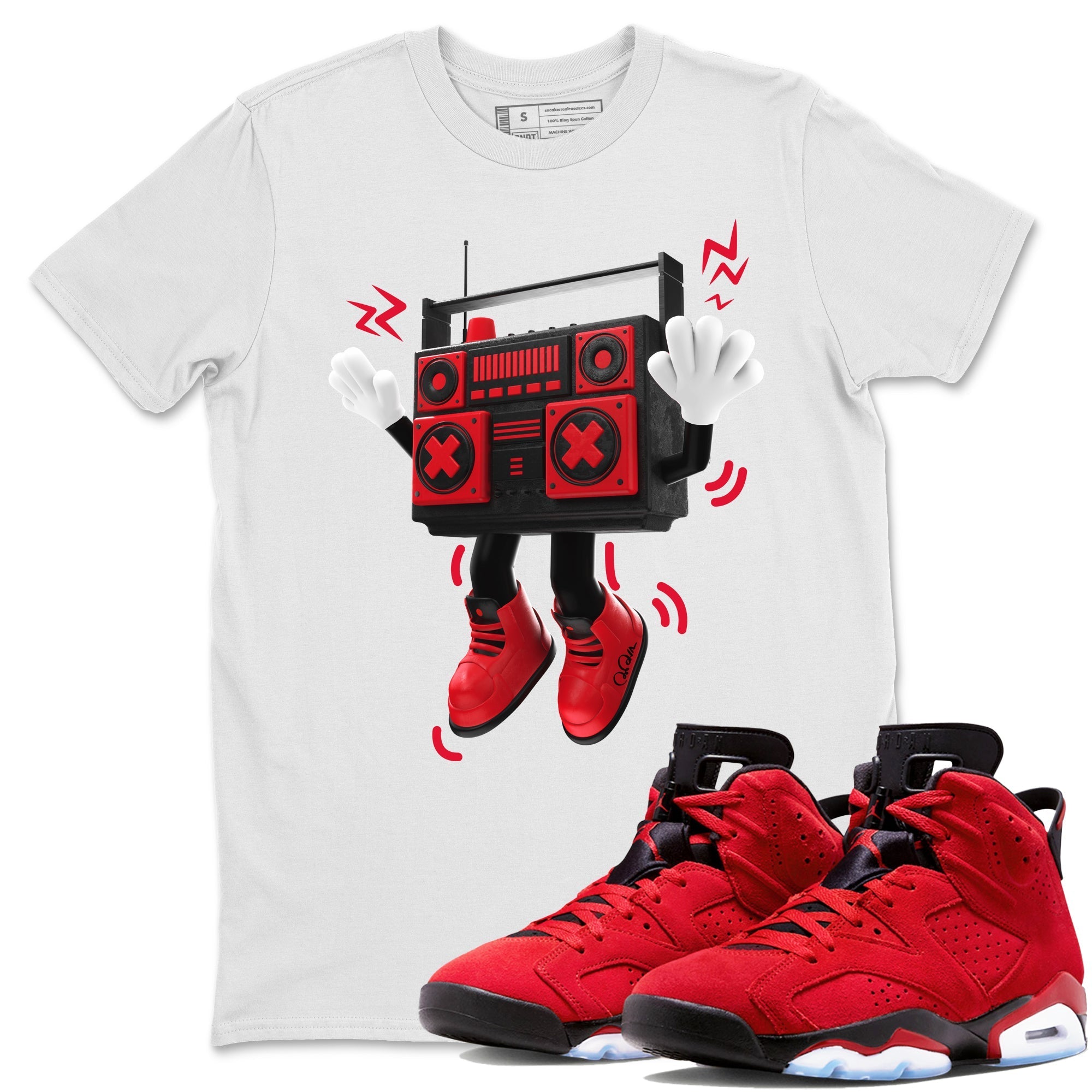 Air Jordan 6 Toro Bravo Sneaker Match Tees 90s Radio Boy Streetwear Sneaker Shirt 3D Graphic Design Shirts AJ6 Toro Bravo Sneaker Release Tees Unisex Shirts White 1