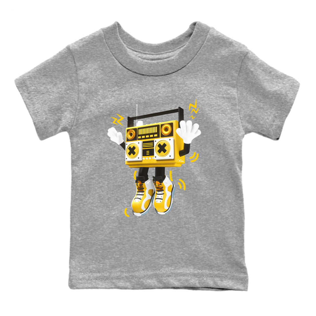 6s Yellow Ochre shirt to match jordans 90s Radio Boy sneaker tees streetwear brand Air Jordan 6 Yellow Ochre Drip Gear Zone Brand Baby Toddler Heather Grey 2 T-Shirt