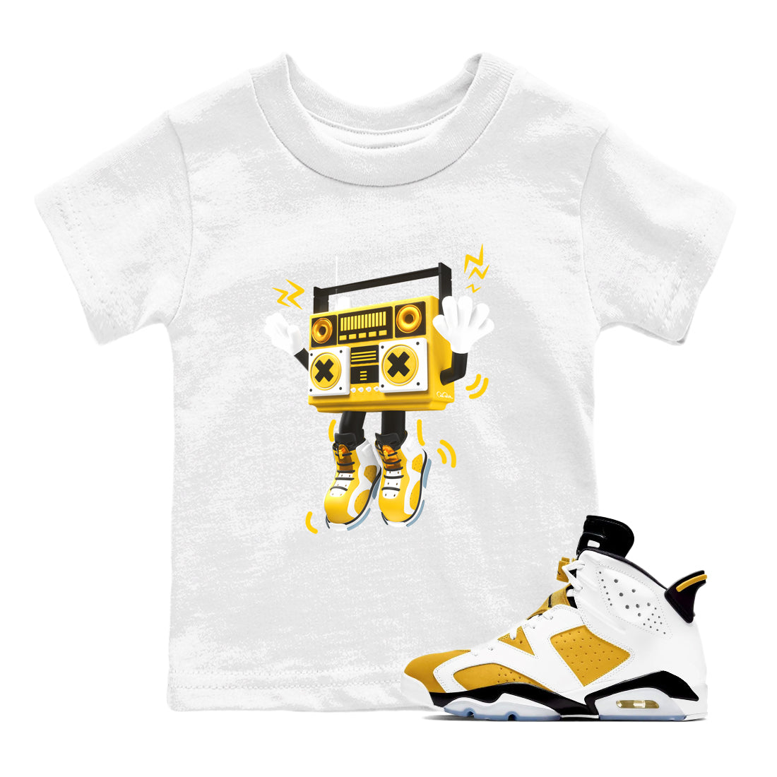 6s Yellow Ochre shirt to match jordans 90s Radio Boy sneaker tees streetwear brand Air Jordan 6 Yellow Ochre Drip Gear Zone Brand Baby Toddler White 1 T-Shirt