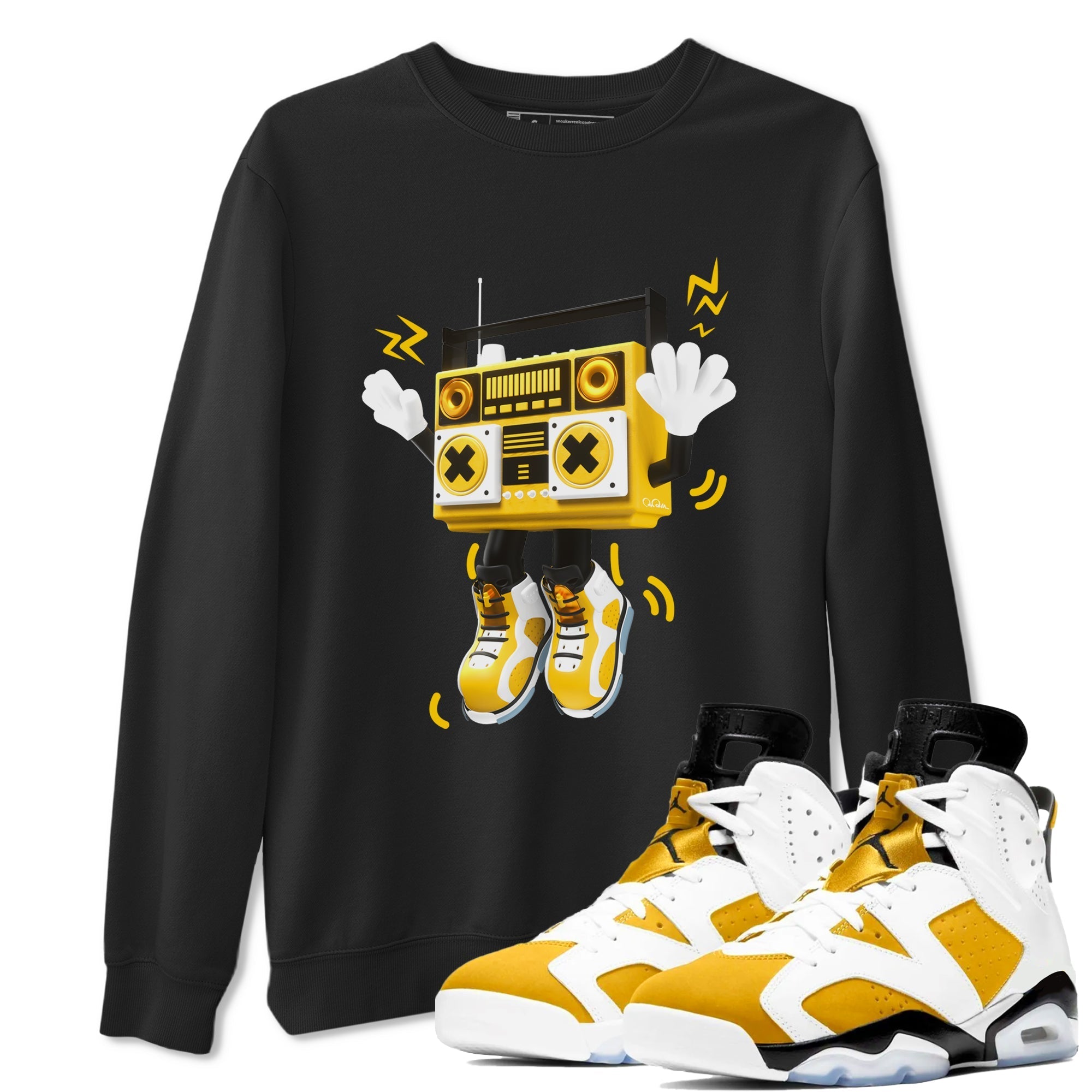 6s Yellow Ochre shirt to match jordans 90s Radio Boy sneaker tees streetwear brand Air Jordan 6 Yellow Ochre Drip Gear Zone Brand Unisex Black 1 T-Shirt