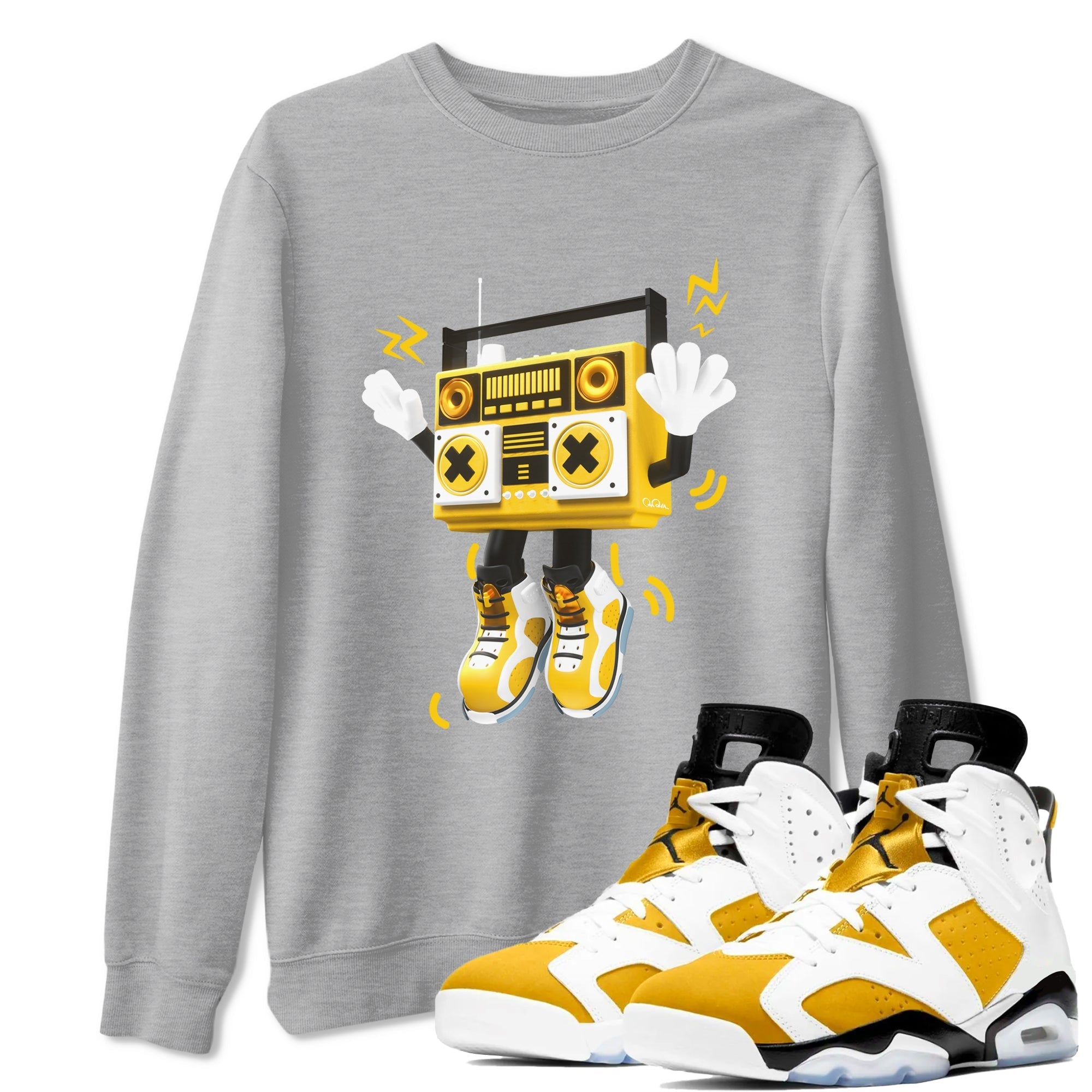 6s Yellow Ochre shirt to match jordans 90s Radio Boy sneaker tees streetwear brand Air Jordan 6 Yellow Ochre Drip Gear Zone Brand Unisex Heather Grey 1 T-Shirt