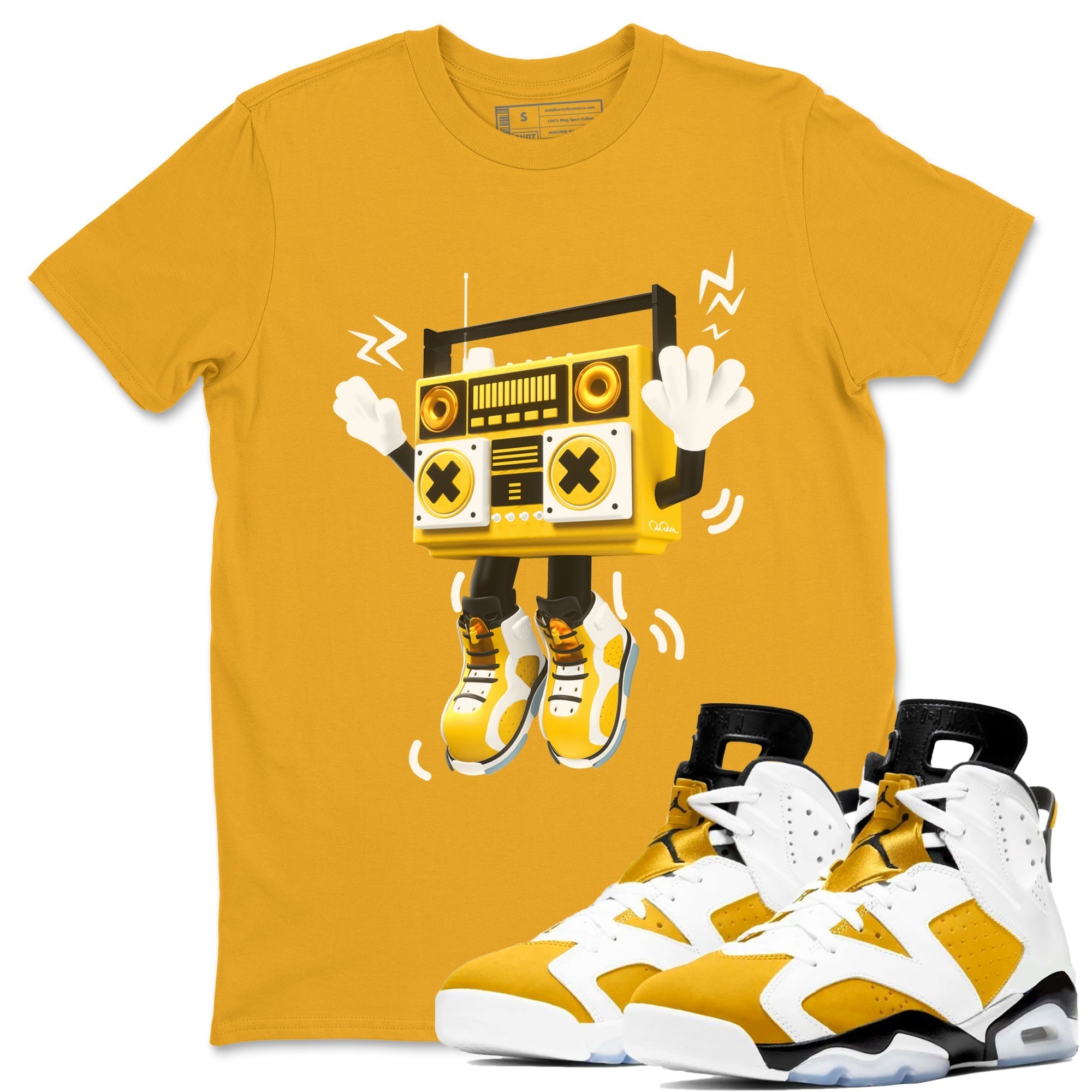 6s Yellow Ochre shirt to match jordans 90s Radio Boy sneaker tees streetwear brand Air Jordan 6 Yellow Ochre Drip Gear Zone Brand Unisex Gold 1 T-Shirt