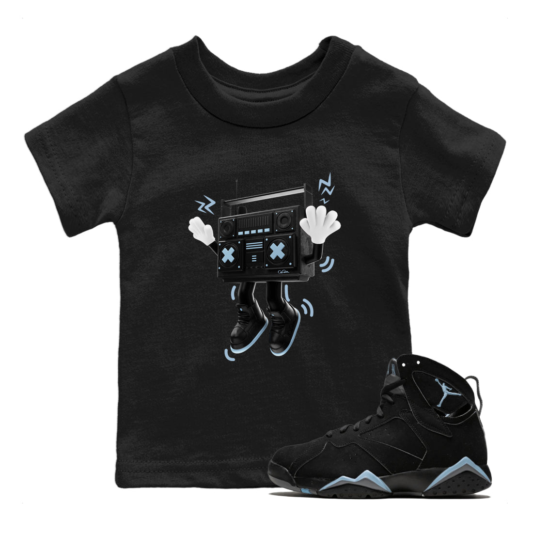 Air Jordan 7 Chambray Sneaker Match Tees 90s Radio Boy Streetwear Sneaker Shirt AJ7 Chambray Sneaker Release Tees Kids Shirts Black 1
