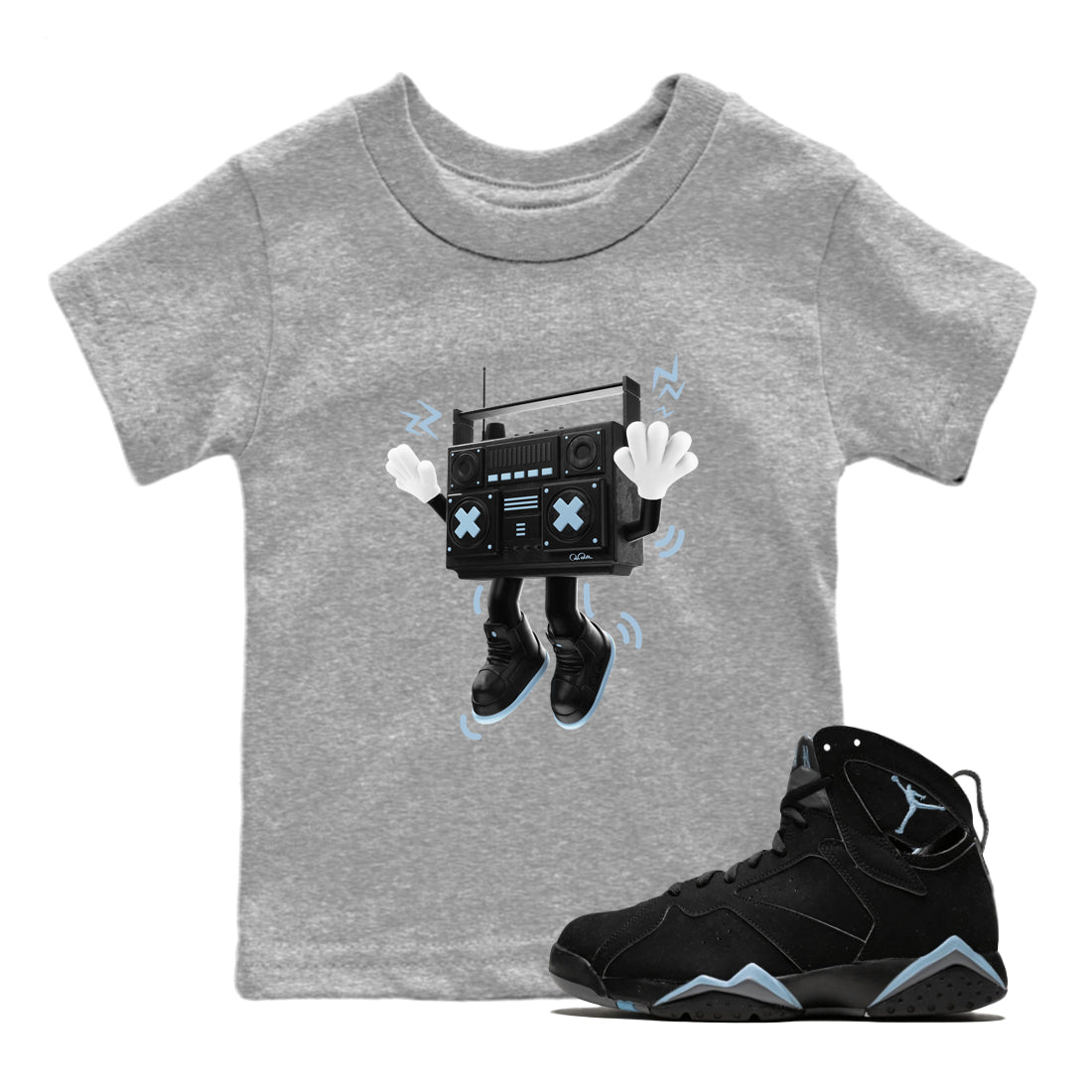 Air Jordan 7 Chambray Sneaker Match Tees 90s Radio Boy Streetwear Sneaker Shirt AJ7 Chambray Sneaker Release Tees Kids Shirts Heather Grey 1