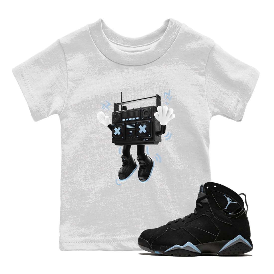 Air Jordan 7 Chambray Sneaker Match Tees 90s Radio Boy Streetwear Sneaker Shirt AJ7 Chambray Sneaker Release Tees Kids Shirts White 1