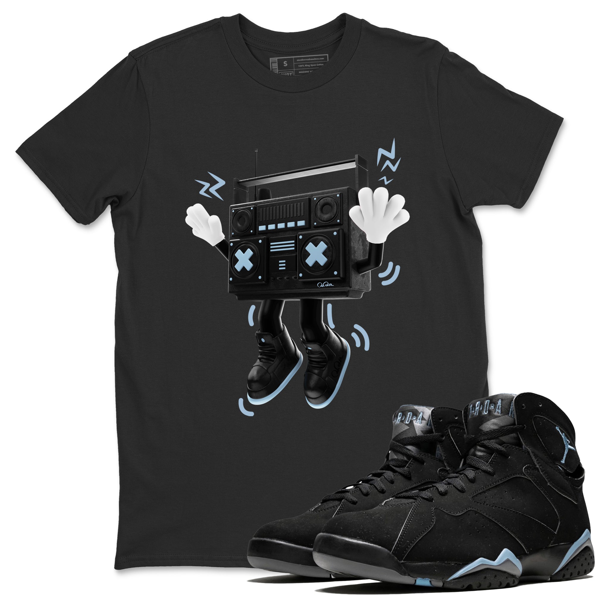 Air Jordan 7 Chambray Sneaker Match Tees 90s Radio Boy Streetwear Sneaker Shirt AJ7 Chambray Sneaker Release Tees Unisex Shirts Black 1