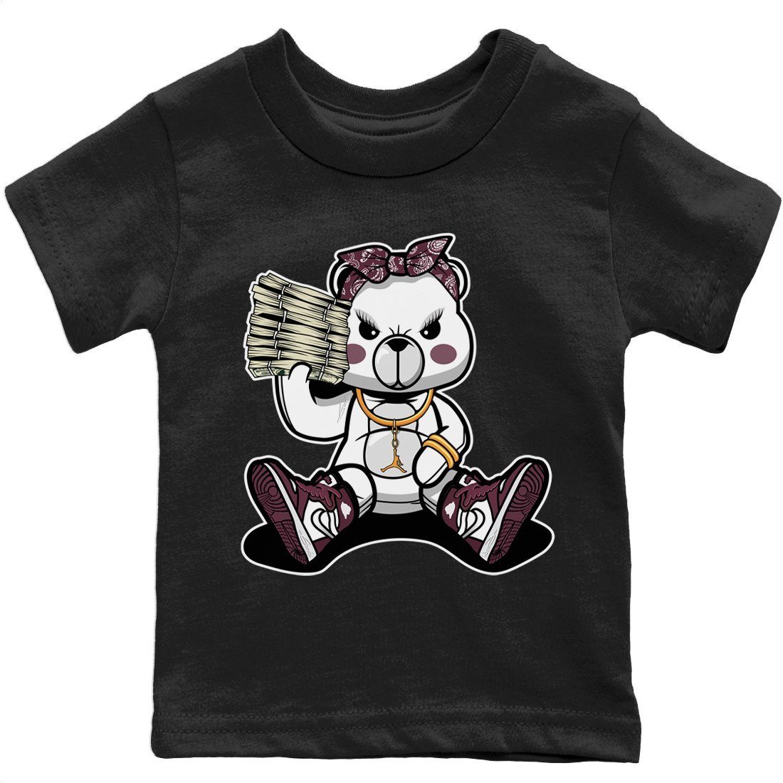 Jordan 1 Bordeaux Sneaker Matching T-Shirt Bad Baby Bear Sneaker Tees Jordan 1 Bordeaux Sneaker Release Tees Kids Shirts
